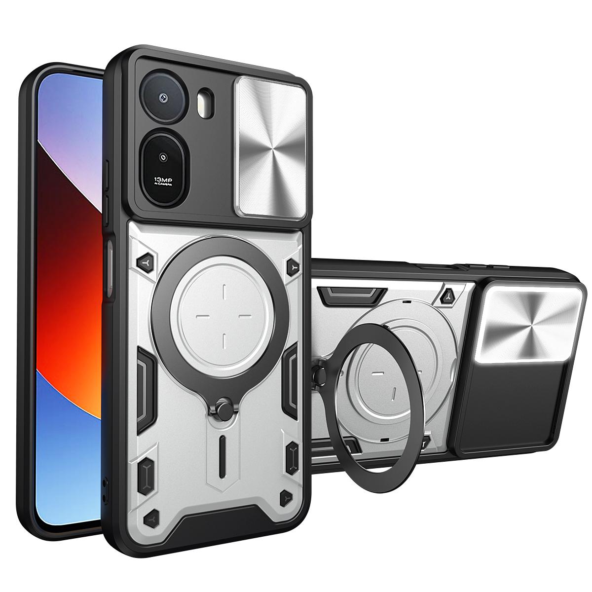 For Redmi A7 Pro 4G IND / Poco C81 Pro CD Texture Sliding Camshield Magnetic Holder Phone Case(Silver) - Shopkiz.com