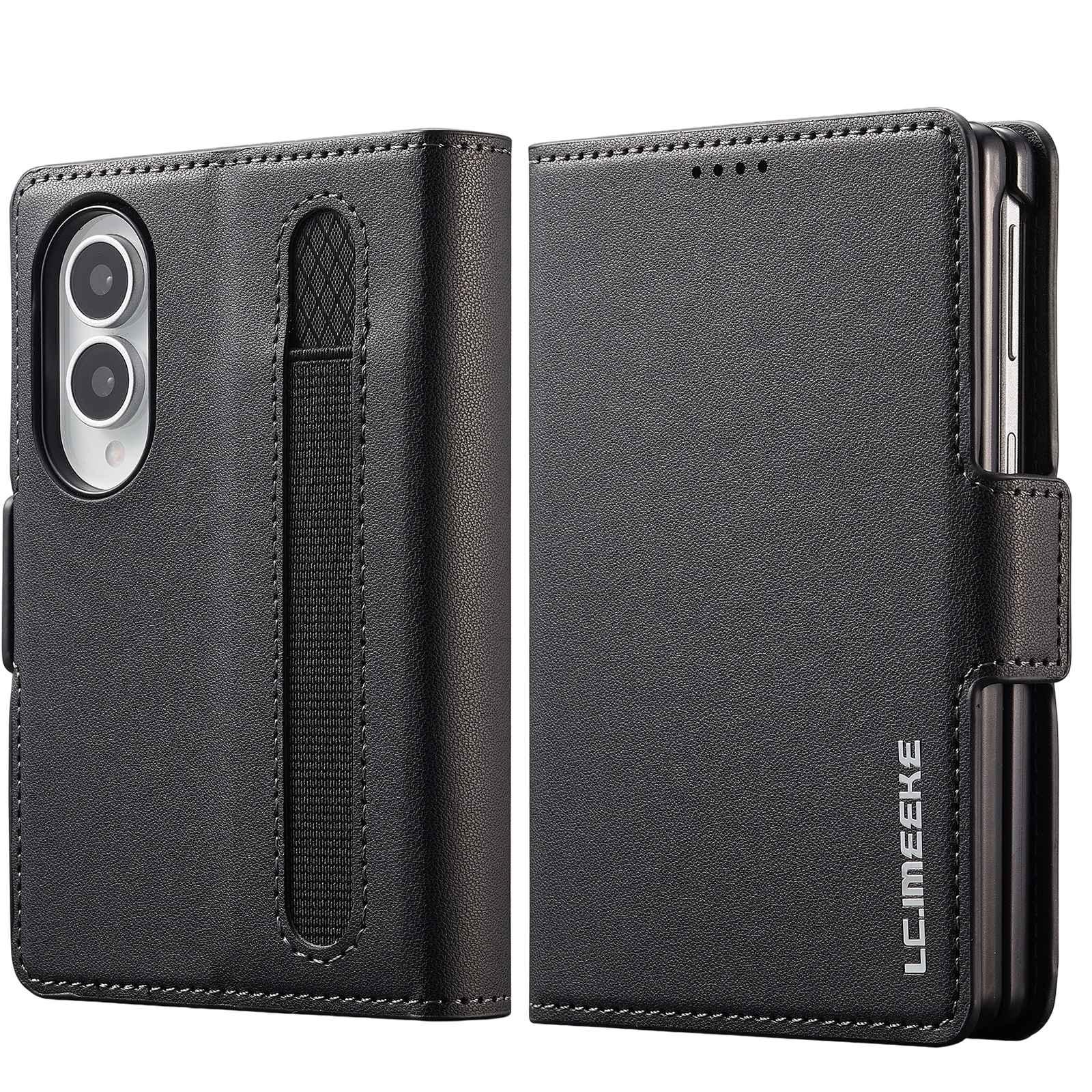 For Galaxy Z Fold8 5G LC.IMEEKE L1 Series Frosted Fine Texture PU Phone Case with Pen Slot, Pen Not Included(Black) - Shopkiz.com