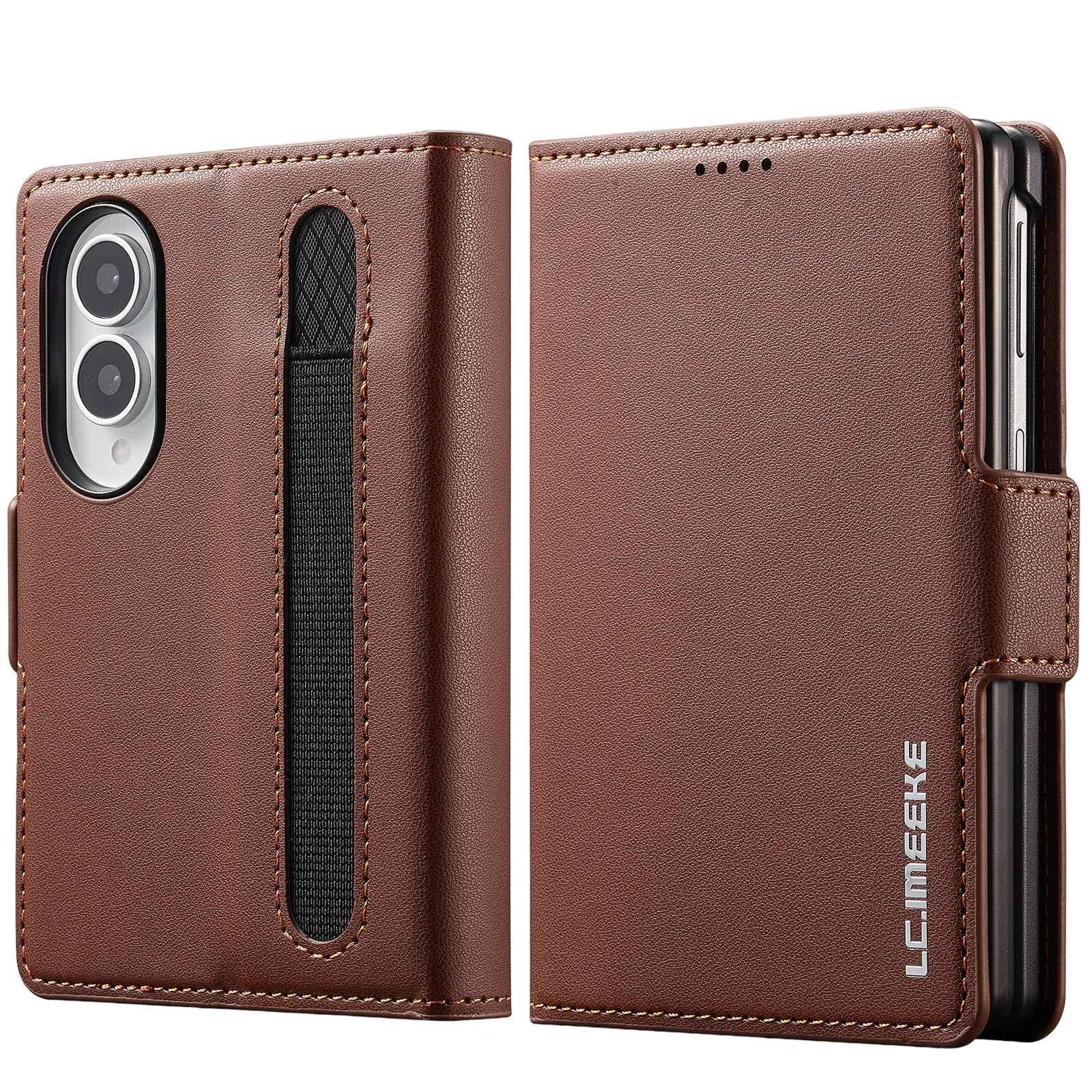 For Galaxy Z Fold8 5G LC.IMEEKE L1 Series Frosted Fine Texture PU Phone Case with Pen Slot, Pen Not Included(Brown) - Shopkiz.com