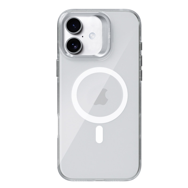 For iPhone 16 TGVIS Stand Series MagSafe Phone Case with Lens Frame Holder(Transparent) - Shopkiz.com