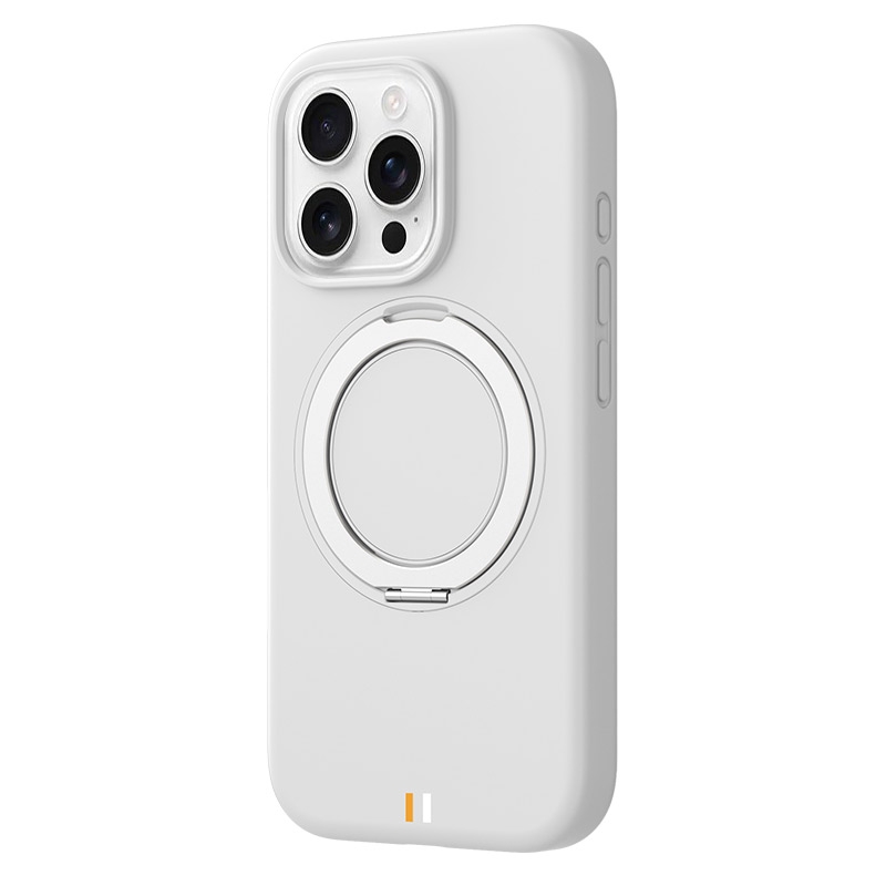 For iPhone 16 Pro TGVIS GEEK Series MagSafe Silicone Phone Case with Rotating Holder(White) - Shopkiz.com