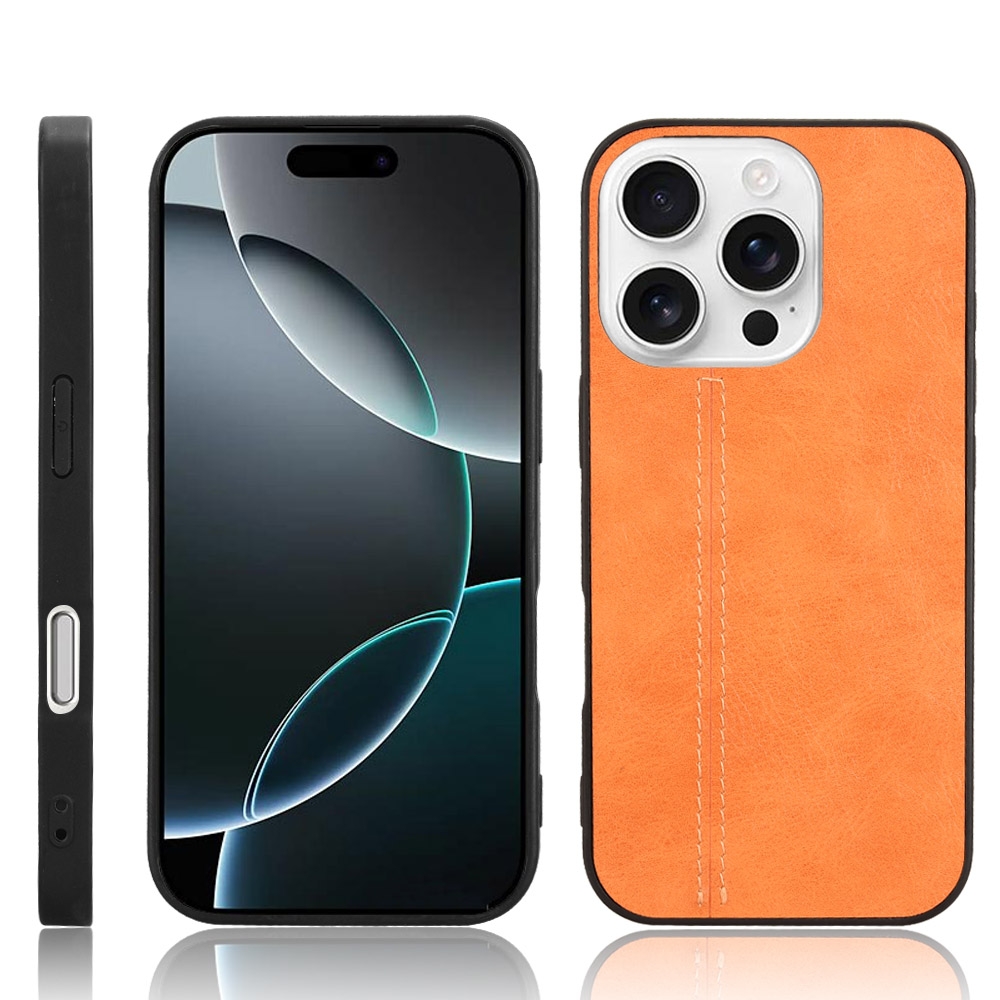 For iPhone 16 Pro Max Cow Pattern Sewing Back Cover Phone Case(Orange) - Shopkiz.com
