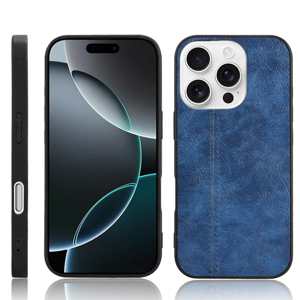 For iPhone 16 Pro Max Cow Pattern Sewing Back Cover Phone Case(Blue) - Shopkiz.com