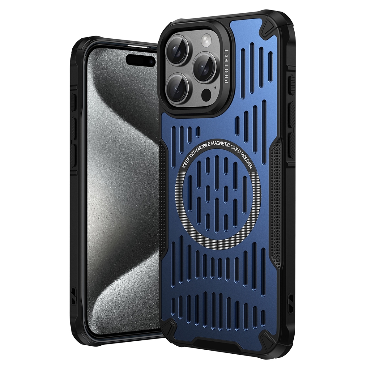 For iPhone 15 Pro Max Ice Front Cooling MagSafe Magnetic Phone Case(Sapphire Blue) - Shopkiz.com