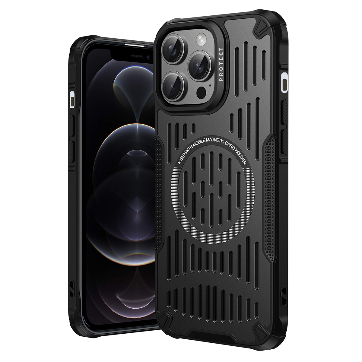 For iPhone 12 Pro Ice Front Cooling MagSafe Magnetic Phone Case(Black) - Shopkiz.com