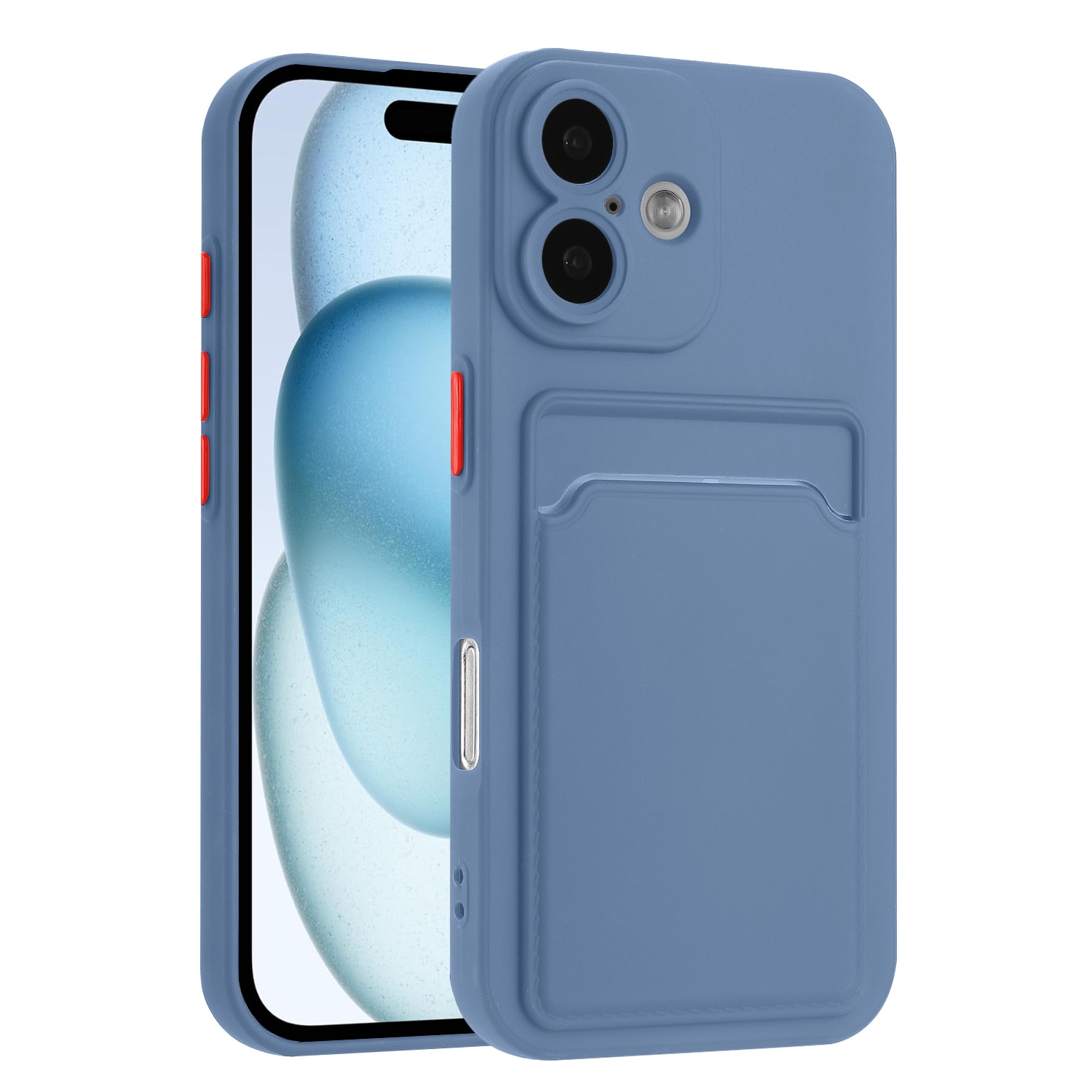 For iPhone 16 Skin Feel Card Contrast Color Button TPU Phone Case(Gray) - Shopkiz.com