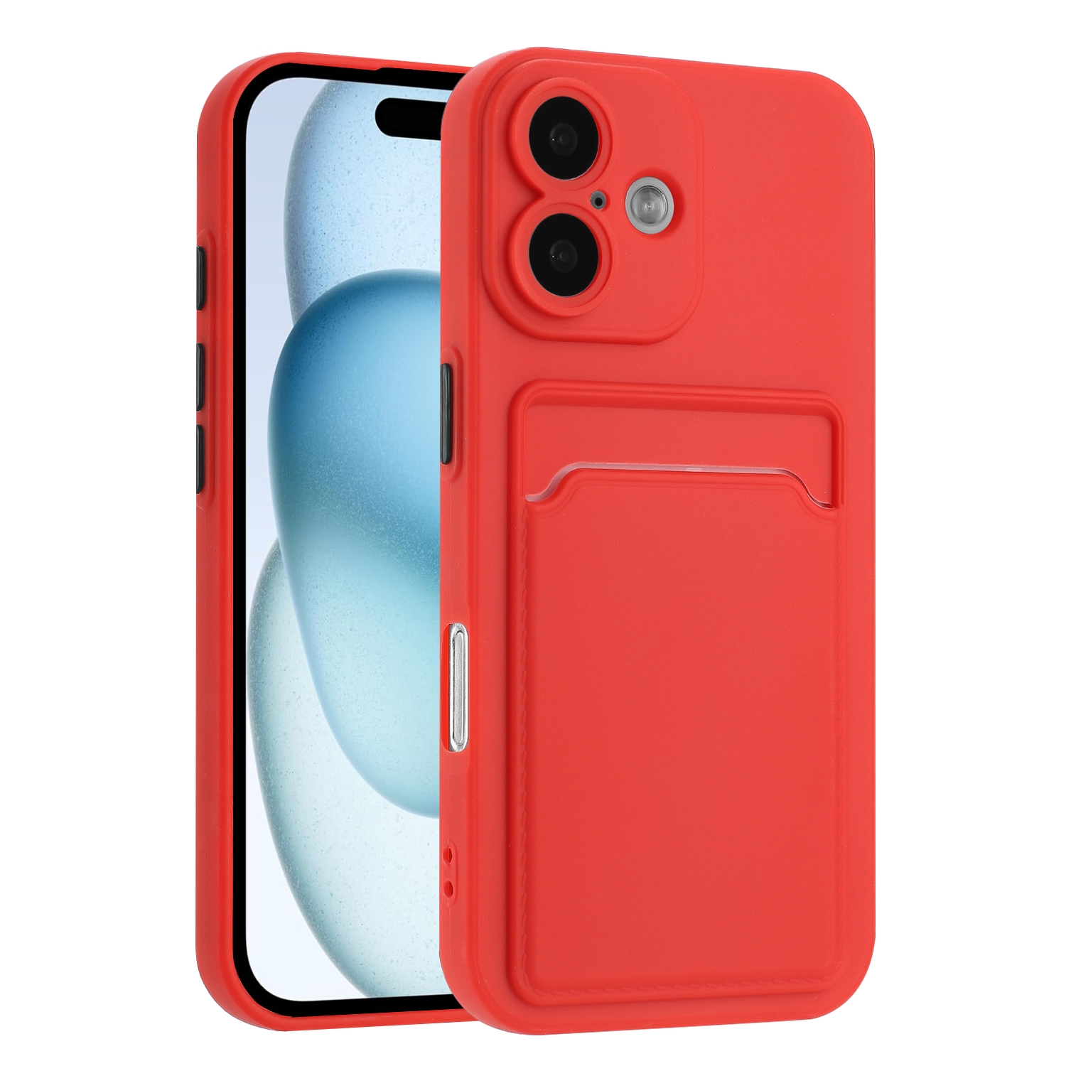 For iPhone 16 Plus Skin Feel Card Contrast Color Button TPU Phone Case(Red) - Shopkiz.com