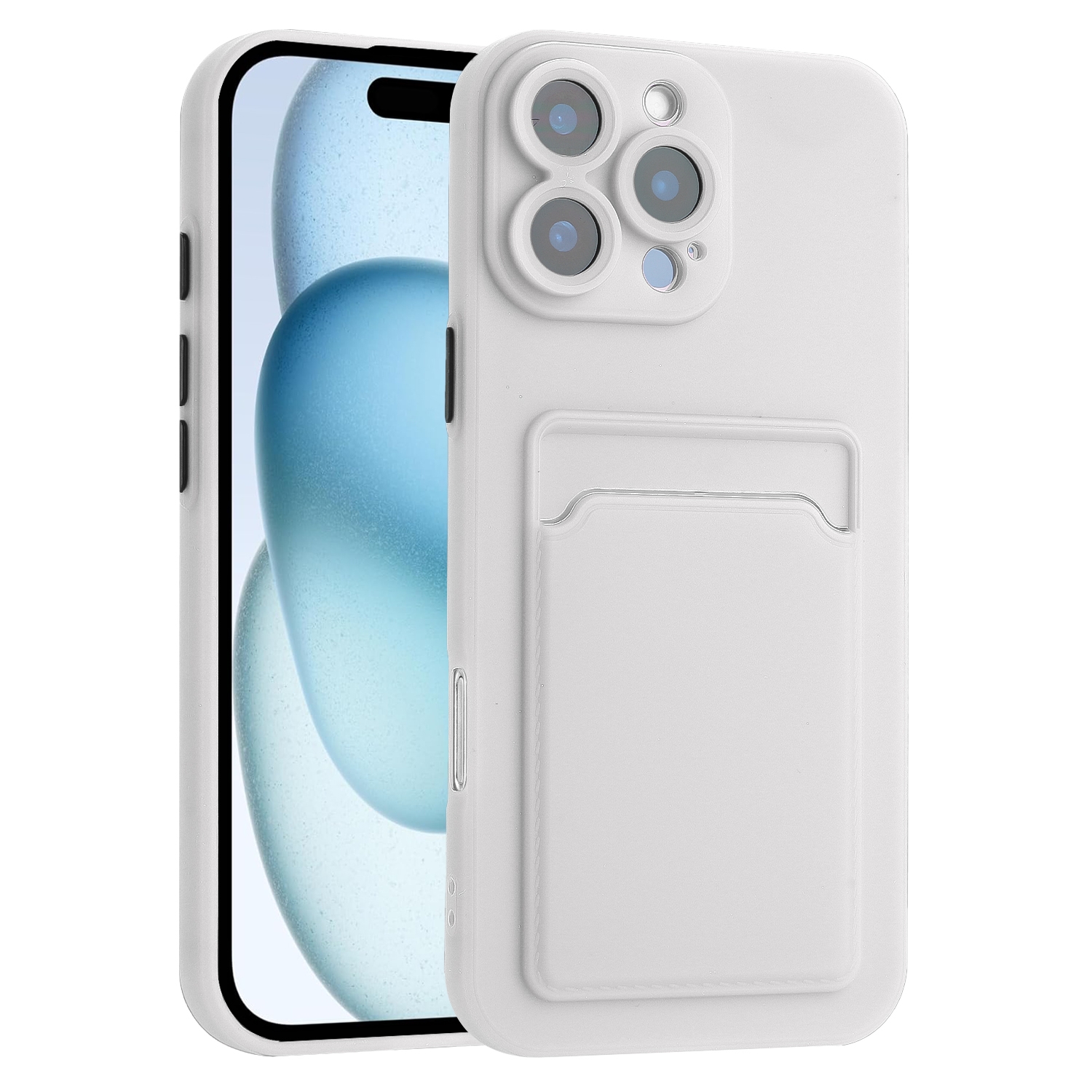 For iPhone 16 Pro Skin Feel Card Contrast Color Button TPU Phone Case(White) - Shopkiz.com