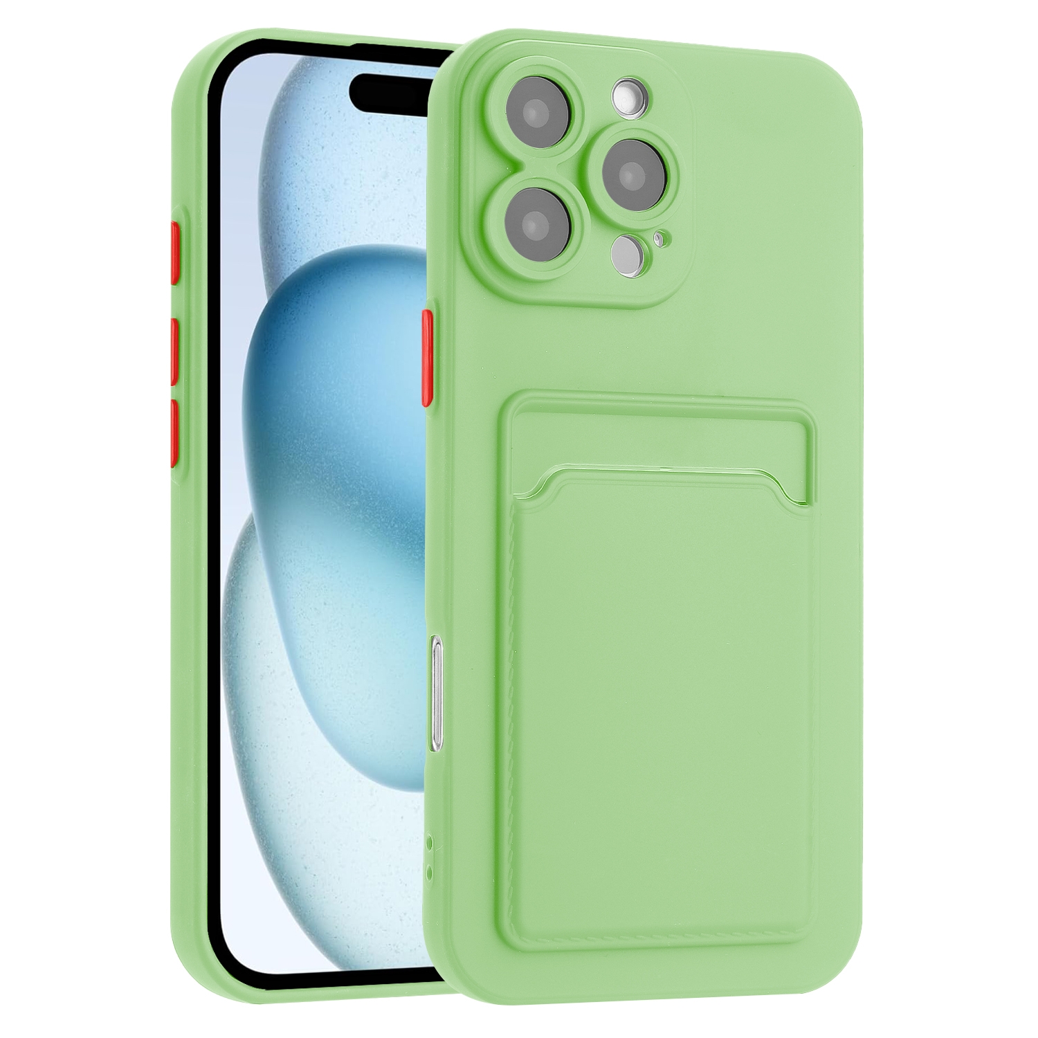 For iPhone 16 Pro Max Skin Feel Card Contrast Color Button TPU Phone Case(Light Green) - Shopkiz.com
