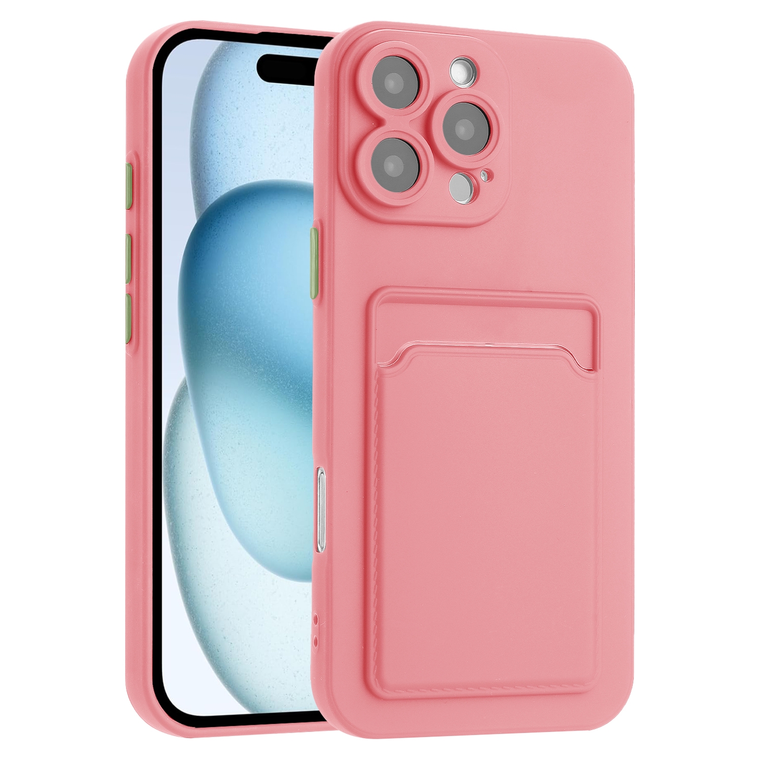 For iPhone 16 Pro Max Skin Feel Card Contrast Color Button TPU Phone Case(Pink) - Shopkiz.com