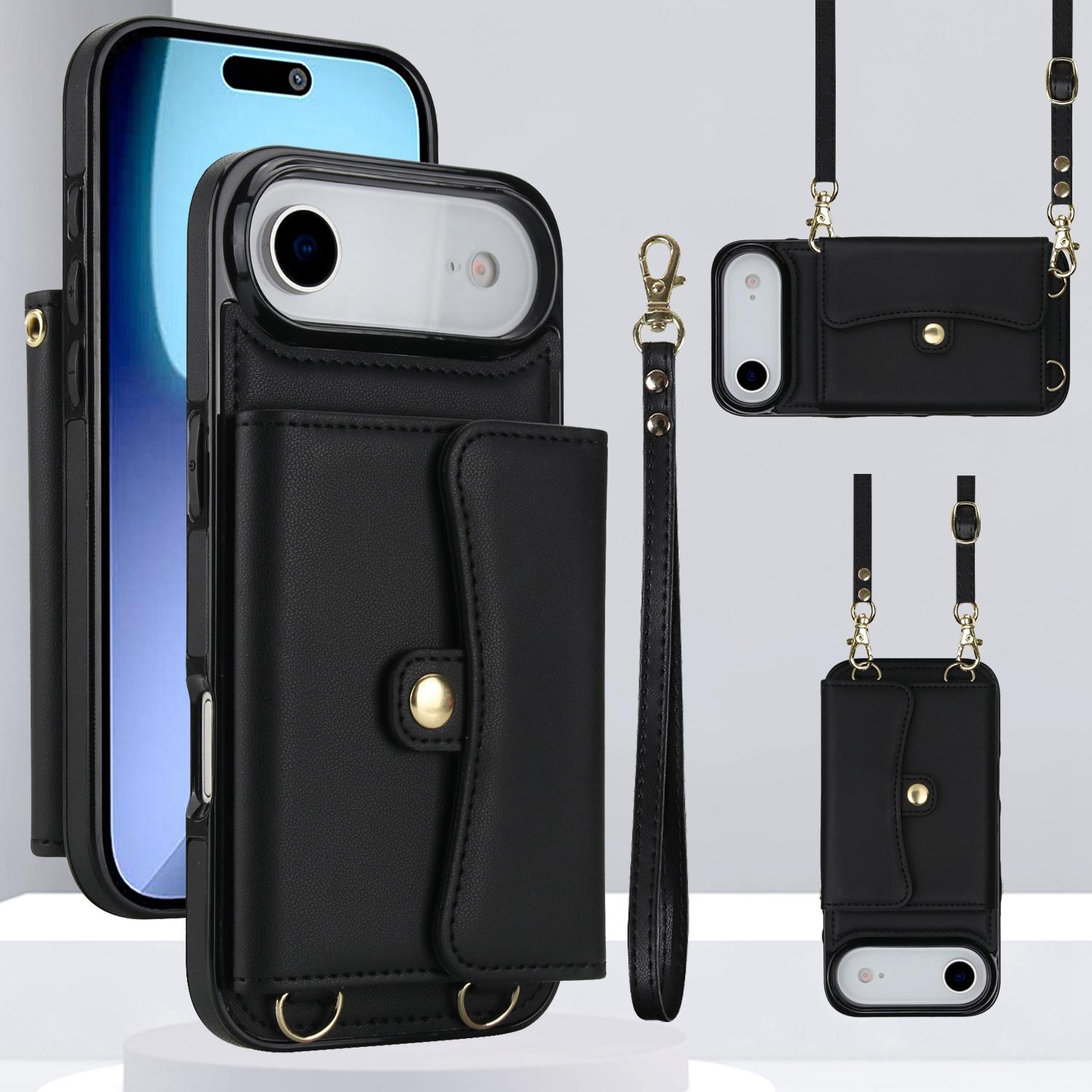 For iPhone  Air RFID Card Slot Phone Case with Long Lanyard(Black) - Shopkiz.com
