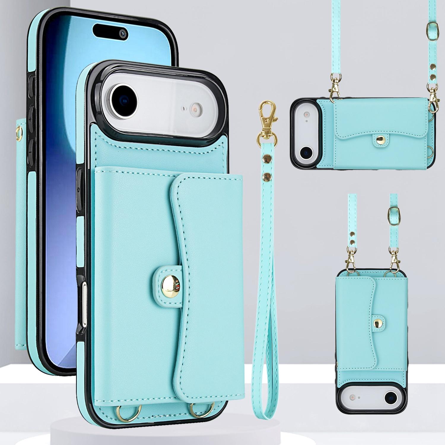 For iPhone  Air RFID Card Slot Phone Case with Long Lanyard(Mint Green) - Shopkiz.com