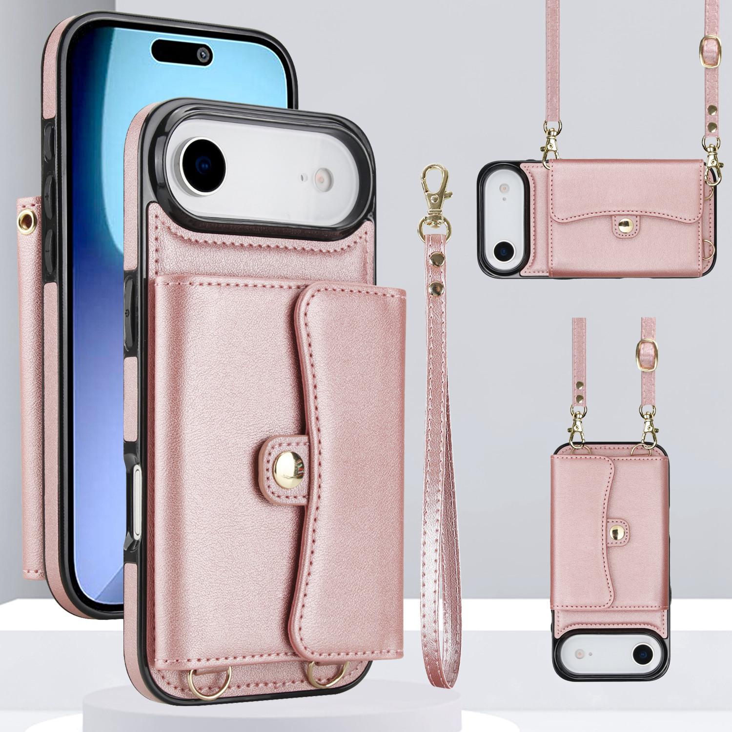For iPhone  Air RFID Card Slot Phone Case with Long Lanyard(Rose Gold) - Shopkiz.com