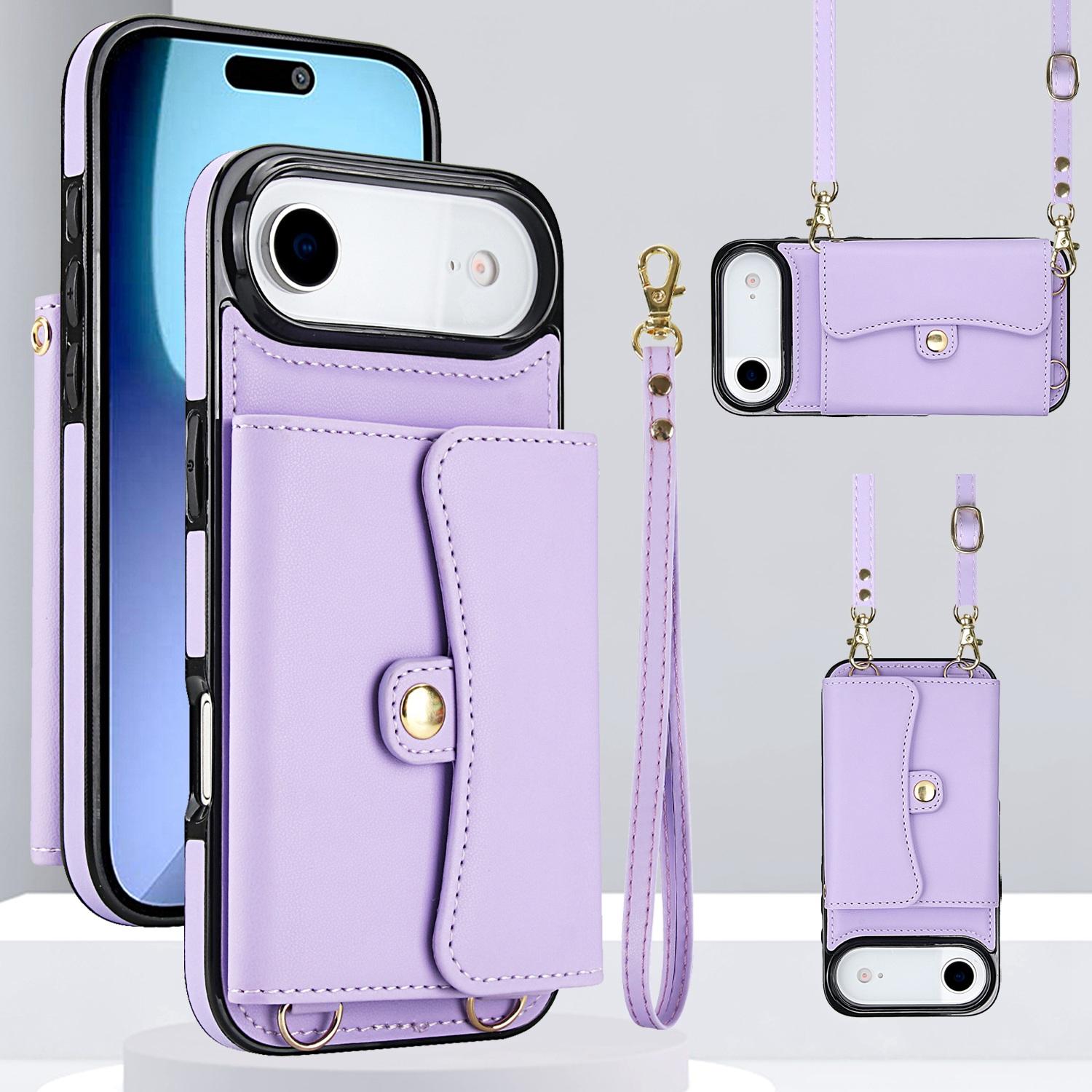 For iPhone  Air RFID Card Slot Phone Case with Long Lanyard(Purple) - Shopkiz.com