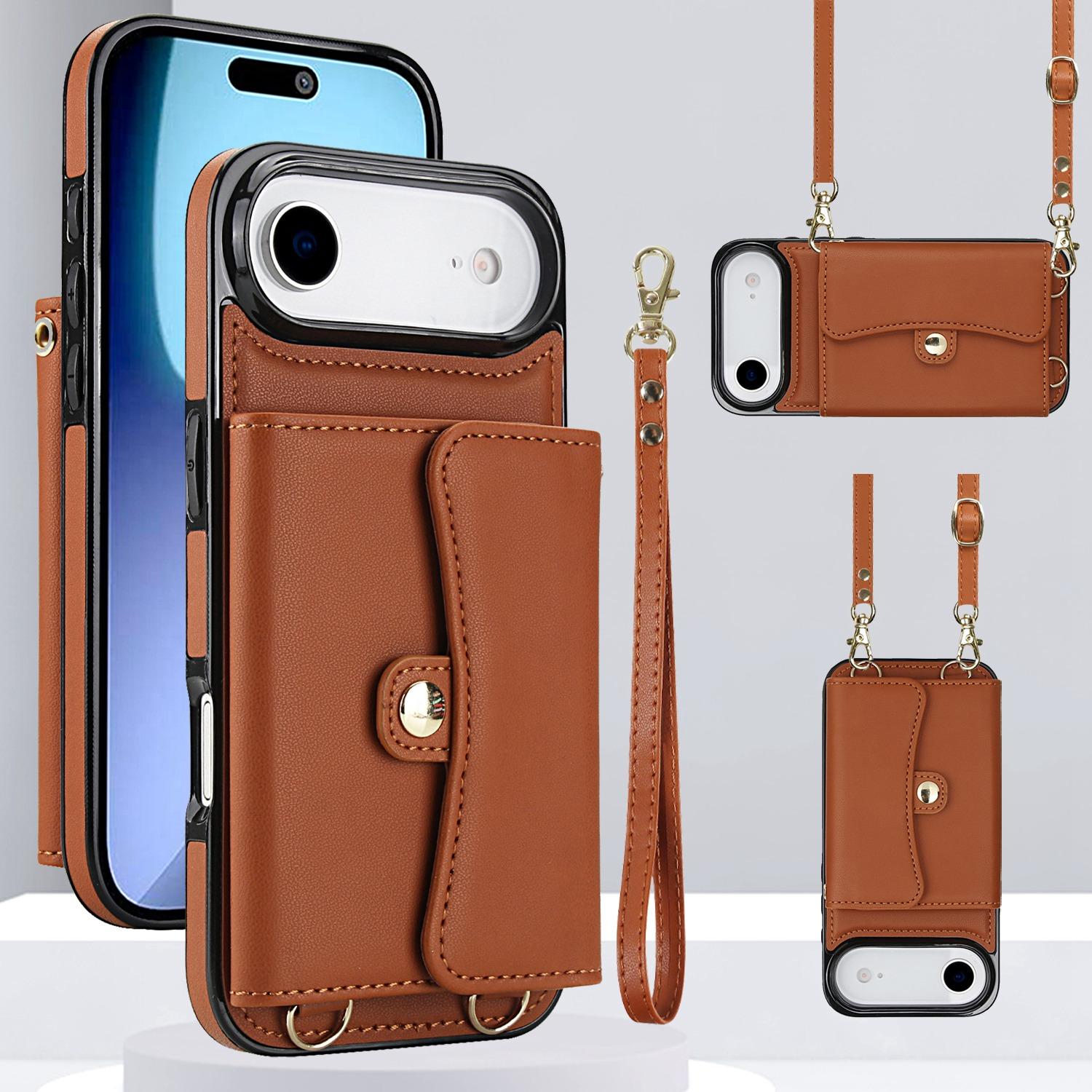For iPhone  Air RFID Card Slot Phone Case with Long Lanyard(Brown) - Shopkiz.com