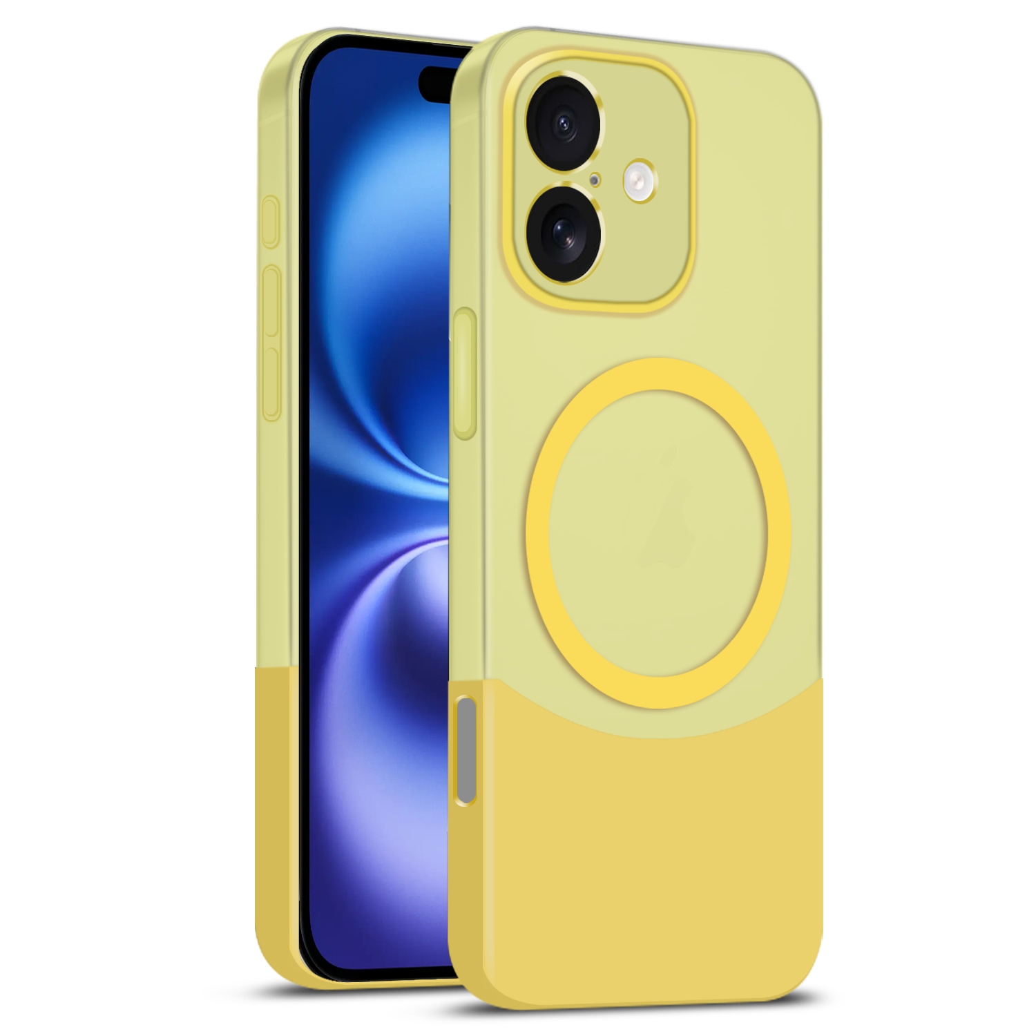 For iPhone 16 Dual Color Stitching MagSafe Magnetic PC Phone Case(Yellow) - Shopkiz.com