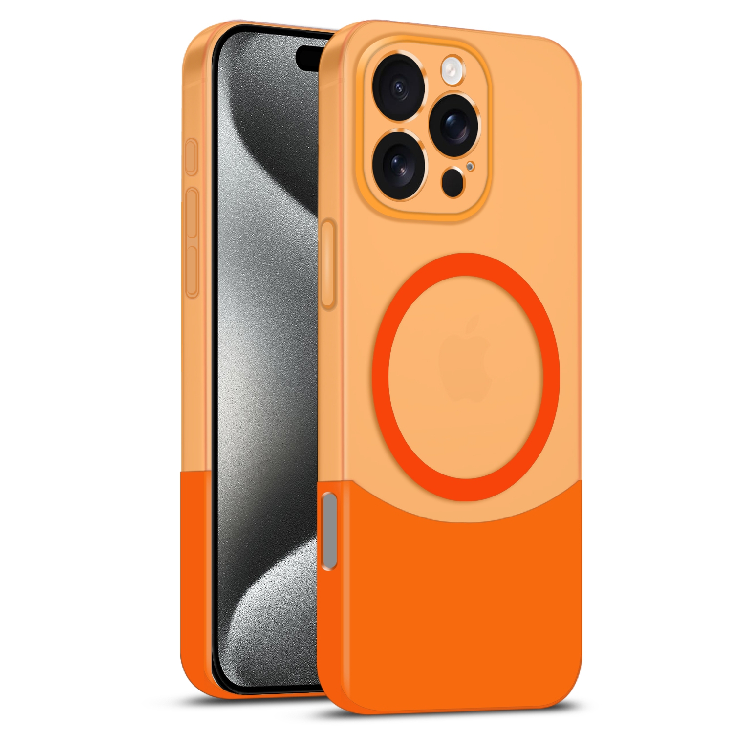 For iPhone 15 Pro Max Dual Color Stitching MagSafe Magnetic PC Phone Case(Orange) - Shopkiz.com