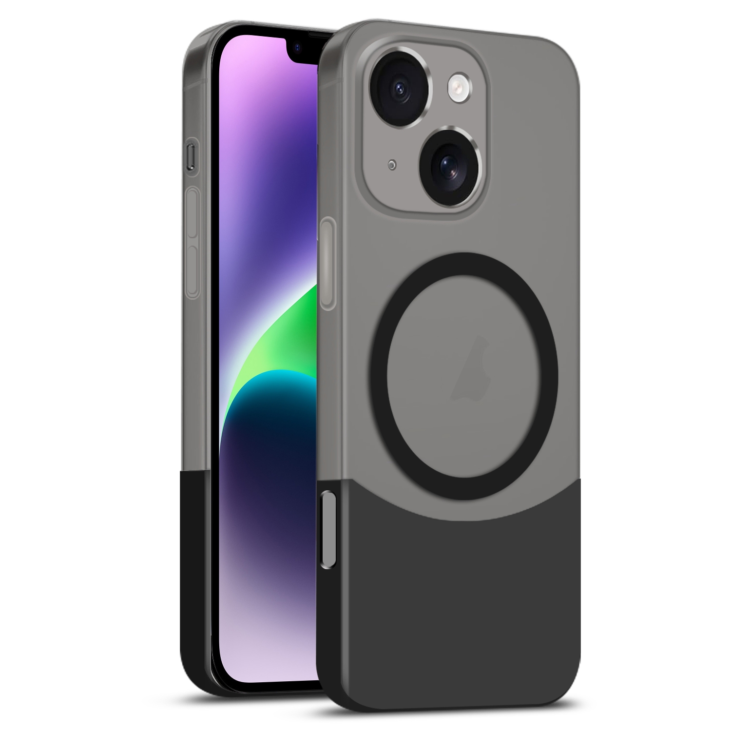 For iPhone 14 Plus Dual Color Stitching MagSafe Magnetic PC Phone Case(Black) - Shopkiz.com