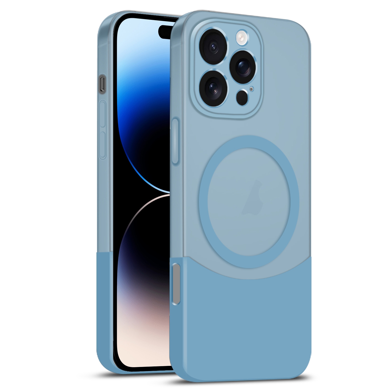 For iPhone 14 Pro Max Dual Color Stitching MagSafe Magnetic PC Phone Case(Blue) - Shopkiz.com