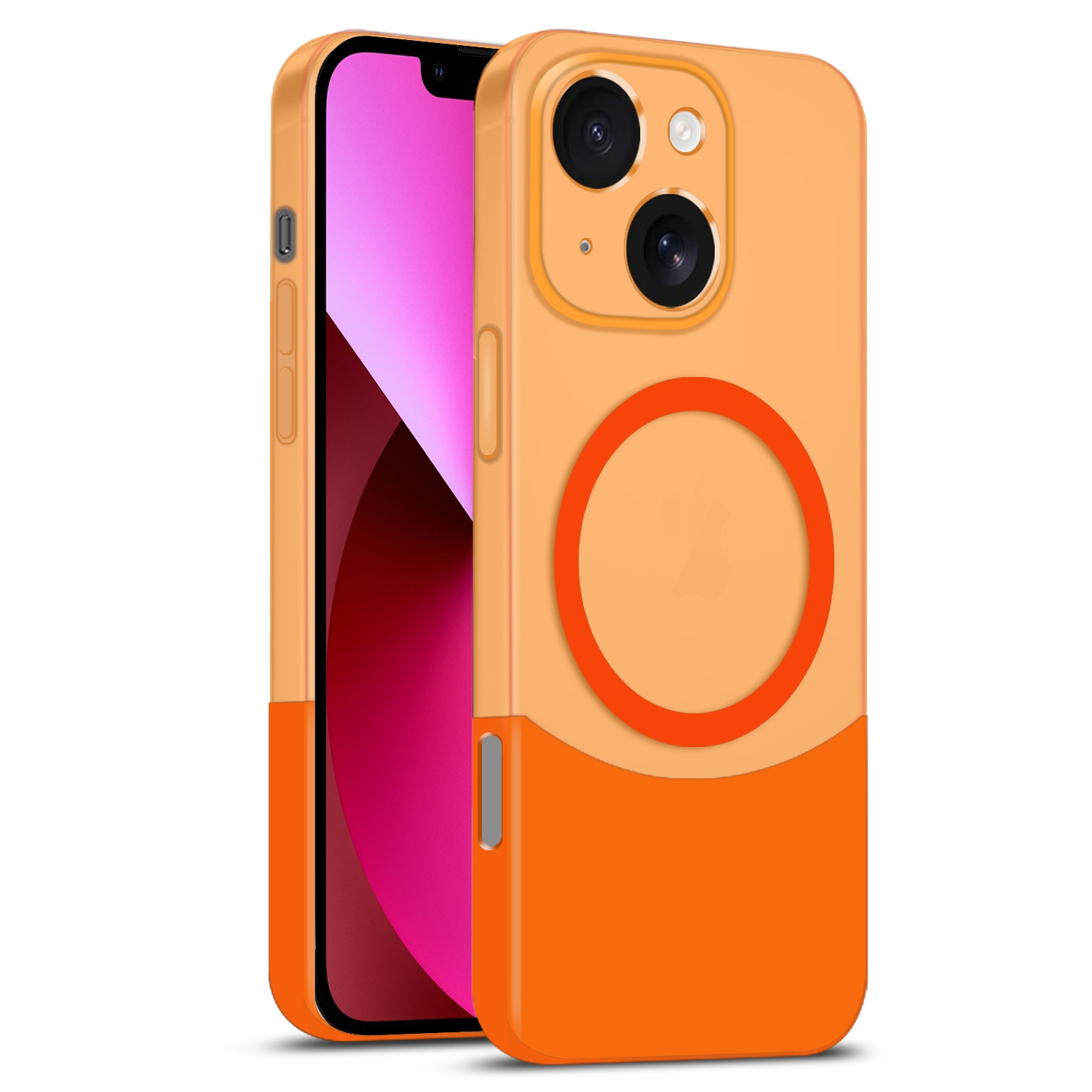 For iPhone 13 Dual Color Stitching MagSafe Magnetic PC Phone Case(Orange) - Shopkiz.com