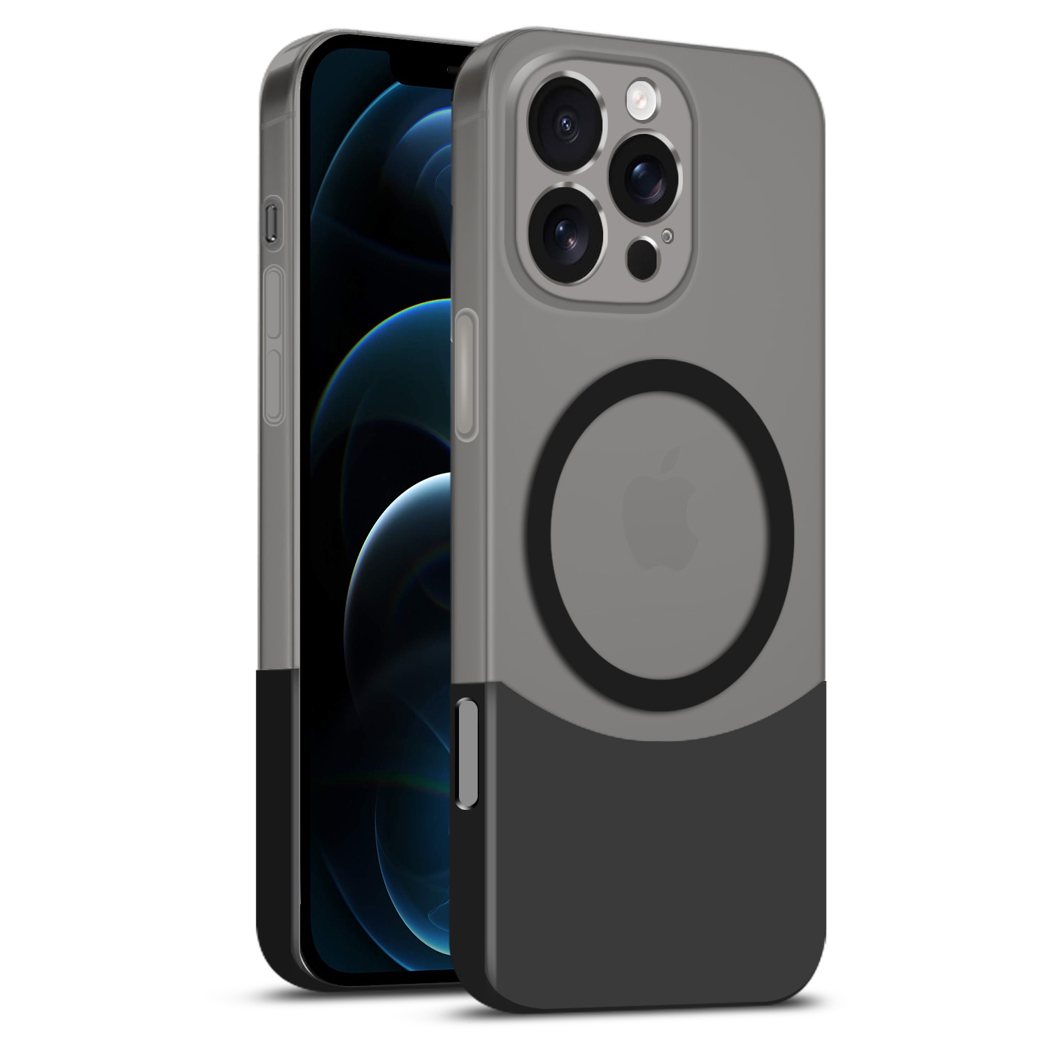 For iPhone 12 Pro Max Dual Color Stitching MagSafe Magnetic PC Phone Case(Black) - Shopkiz.com