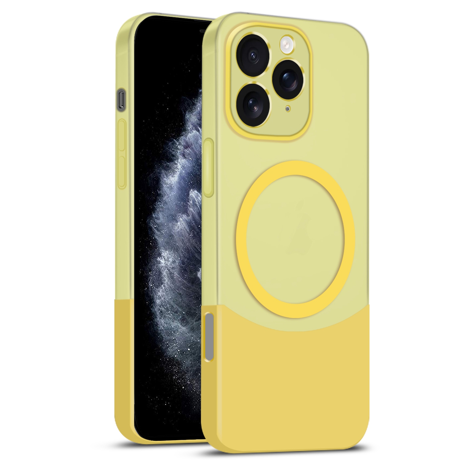 For iPhone 11 Pro Max Dual Color Stitching MagSafe Magnetic PC Phone Case(Yellow) - Shopkiz.com