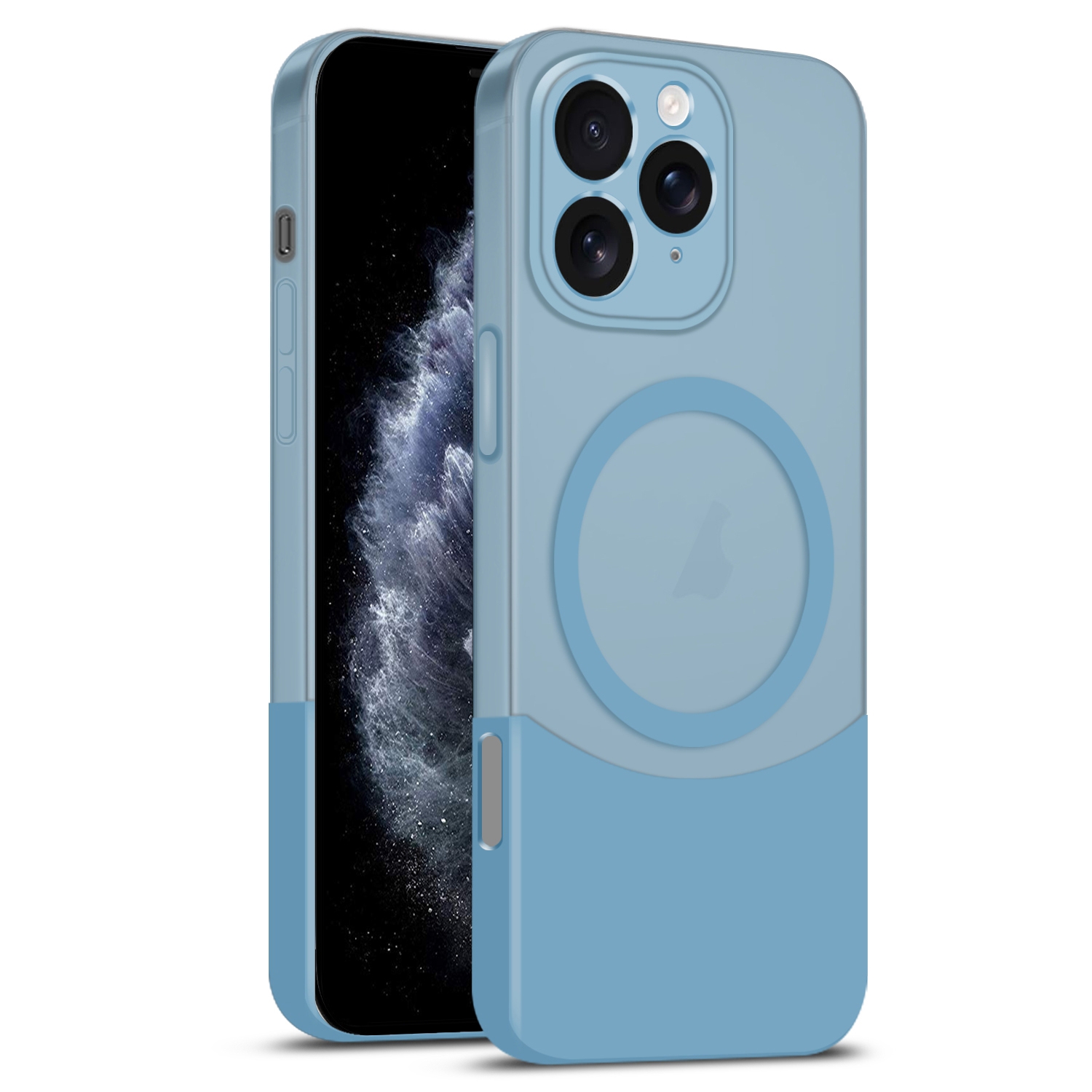 For iPhone 11 Pro Max Dual Color Stitching MagSafe Magnetic PC Phone Case(Blue) - Shopkiz.com