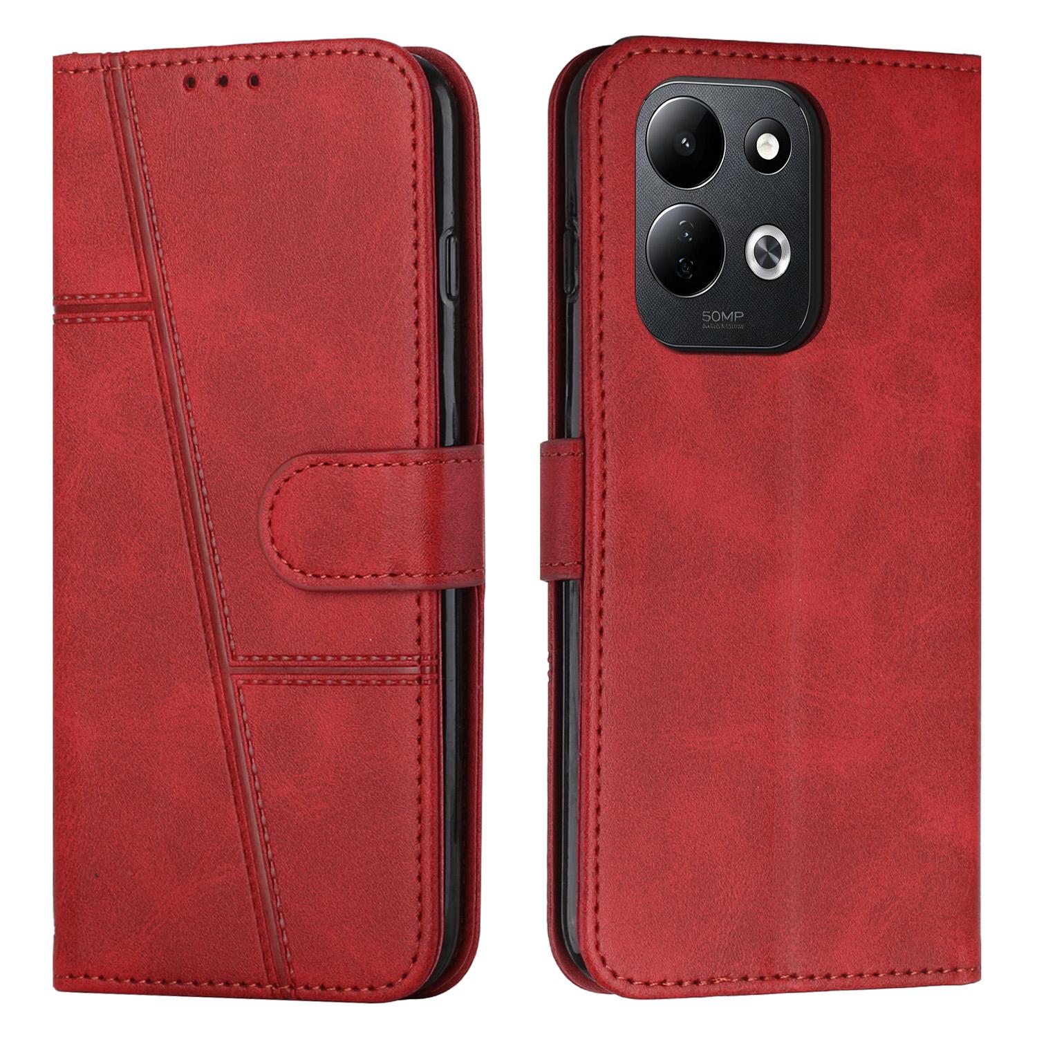 For Xiaomi Poco C95 Pro Stitching Calf Texture Buckle Leather Phone Case(Red) - Shopkiz.com