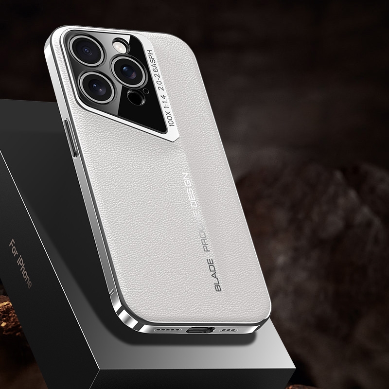 For iPhone 14 Pro Max J-20 Leather Skyline Design Full Coverage Phone Case(White) - Shopkiz.com