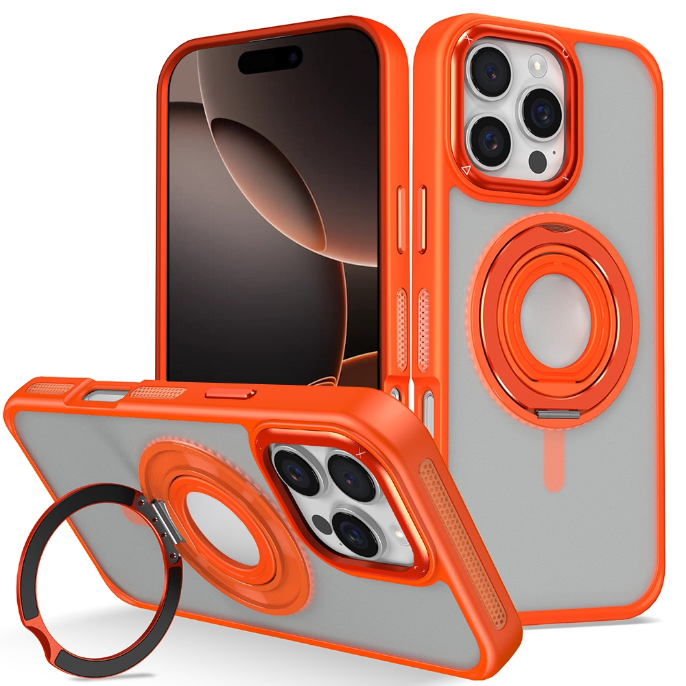 For iPhone 16 Pro Max Skin Feel Matte 360 Degree Rotating Silicone Ring Holder Phone Case(Orange) - Shopkiz.com