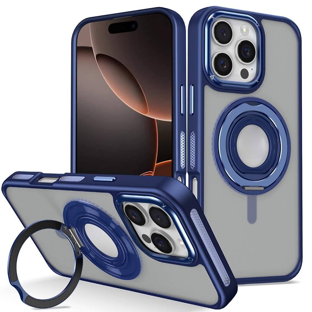 For iPhone 16 Pro Skin Feel Matte 360 Degree Rotating Silicone Ring Holder Phone Case(Royal Blue) - Shopkiz.com