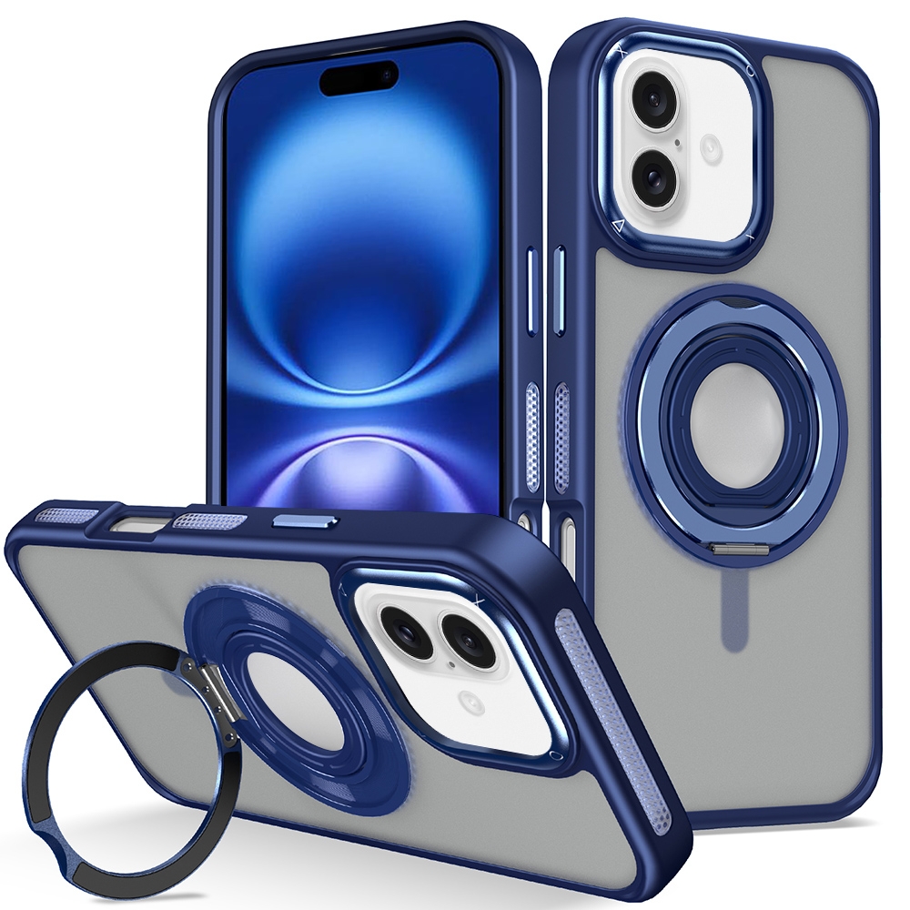 For iPhone 16 Skin Feel Matte 360 Degree Rotating Silicone Ring Holder Phone Case(Royal Blue) - Shopkiz.com
