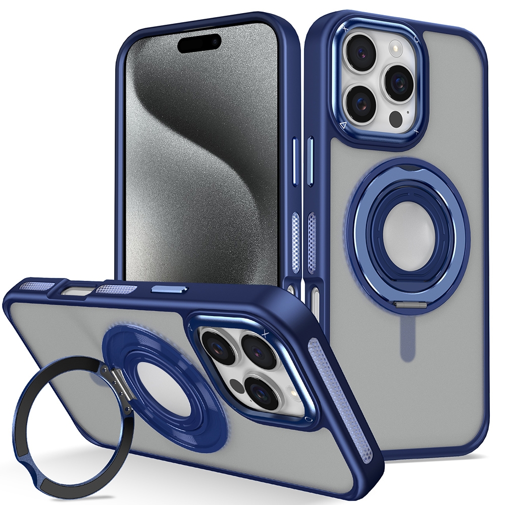For iPhone 15 Pro Skin Feel Matte 360 Degree Rotating Silicone Ring Holder Phone Case(Royal Blue) - Shopkiz.com