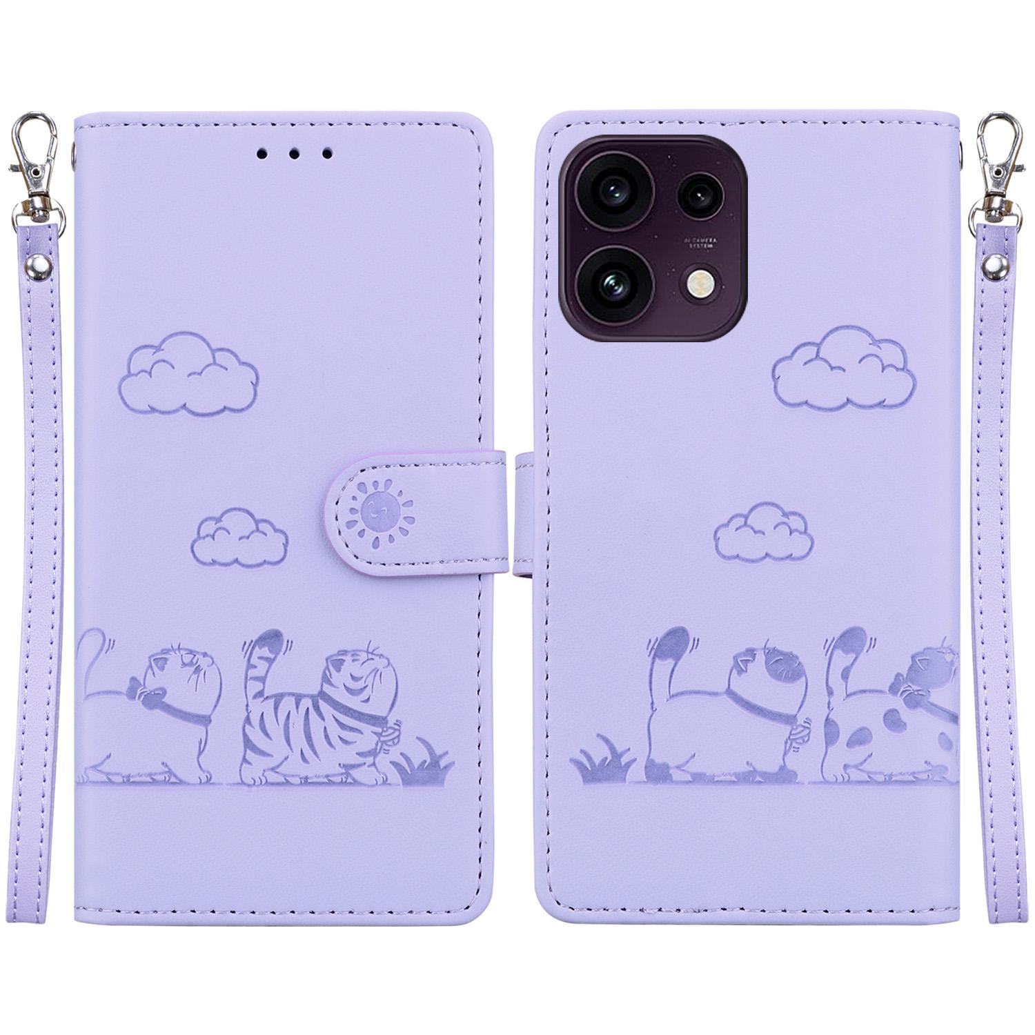 For OPPO Reno16 F 5G / Reno16 FS 5G Cute Cats RFID Leather Phone Case(Purple) - Shopkiz.com