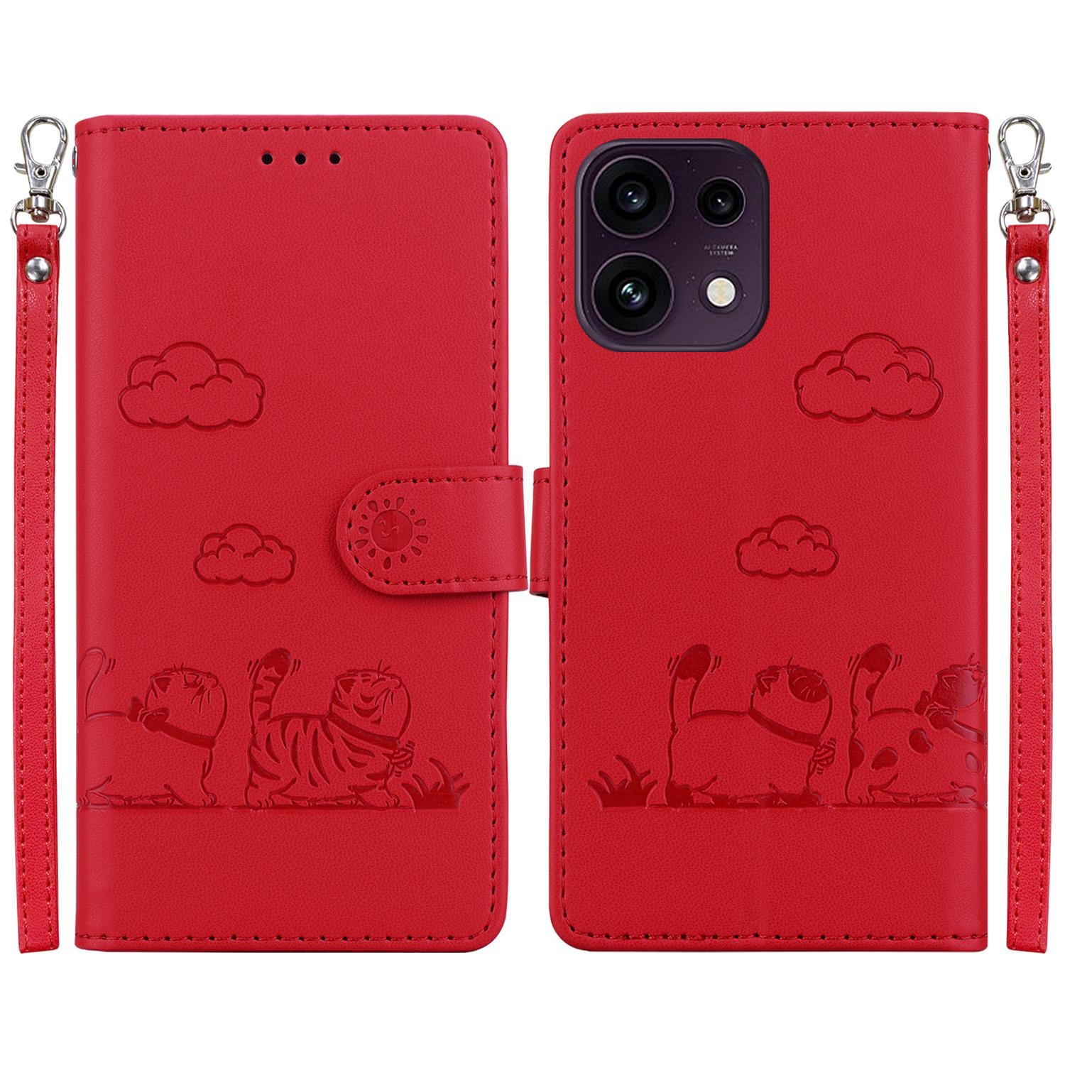 For OPPO Reno16 F 5G / Reno16 FS 5G Cute Cats RFID Leather Phone Case(Red) - Shopkiz.com
