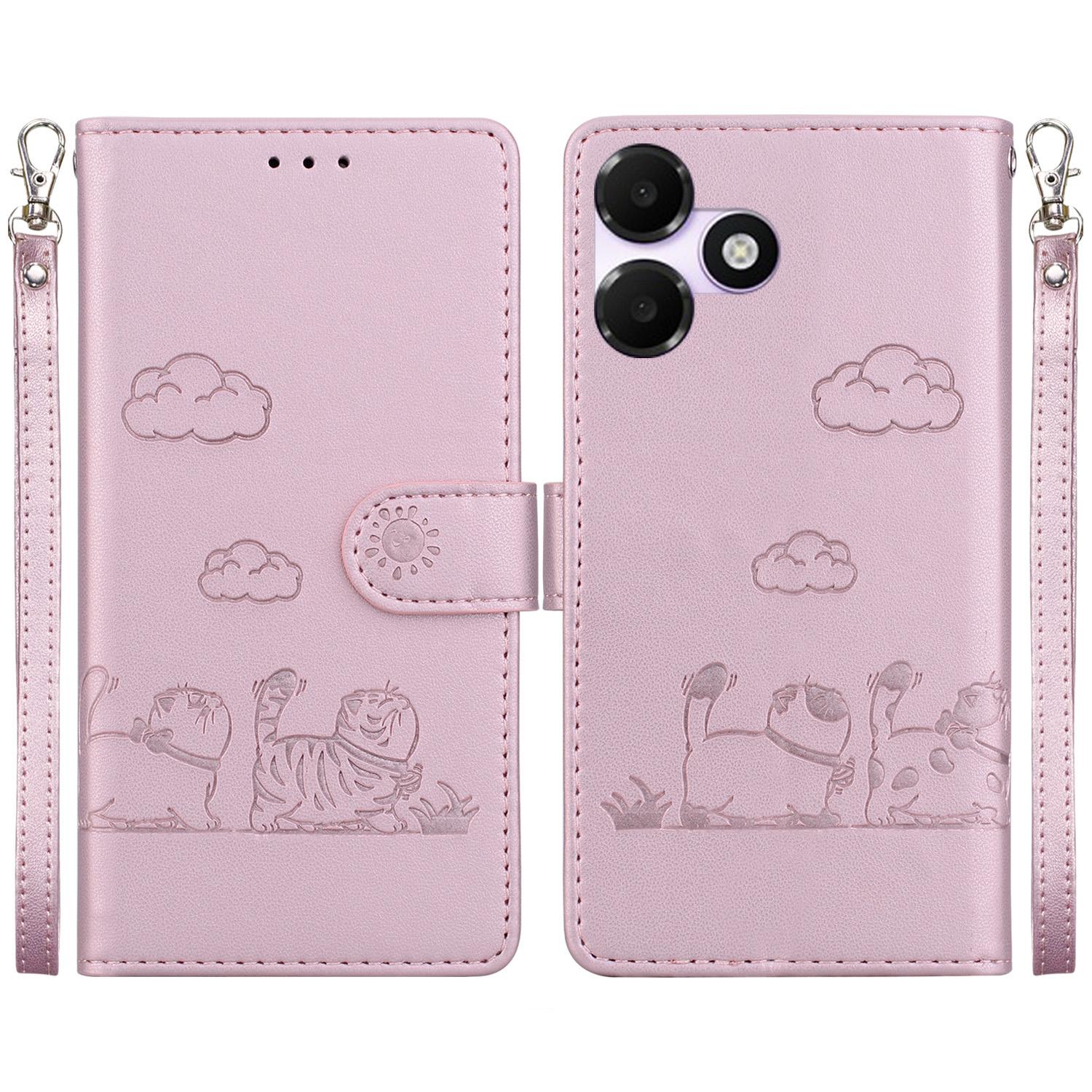 For OPPO A6c 4G Cute Cats RFID Leather Phone Case(Rose Gold) - Shopkiz.com