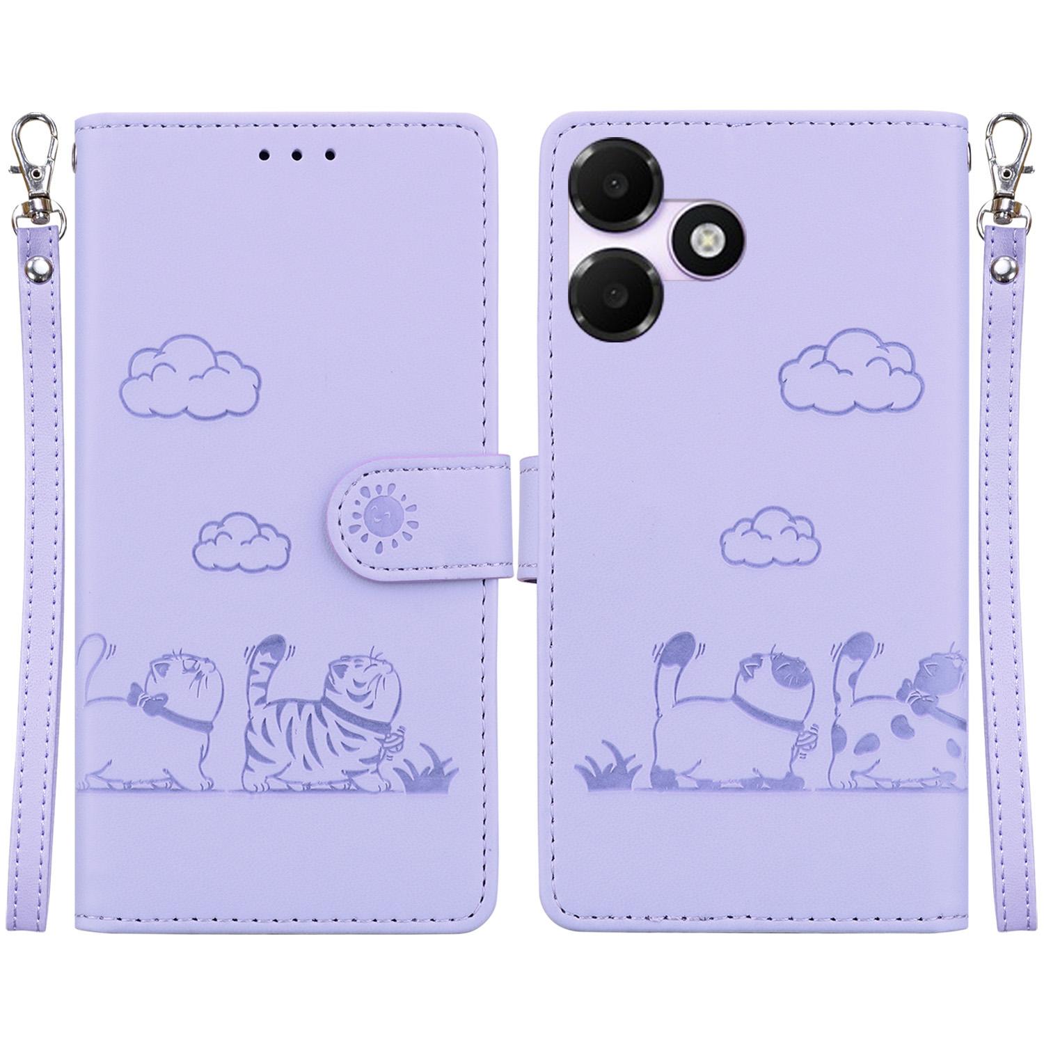 For OPPO A6c 4G Cute Cats RFID Leather Phone Case(Purple) - Shopkiz.com
