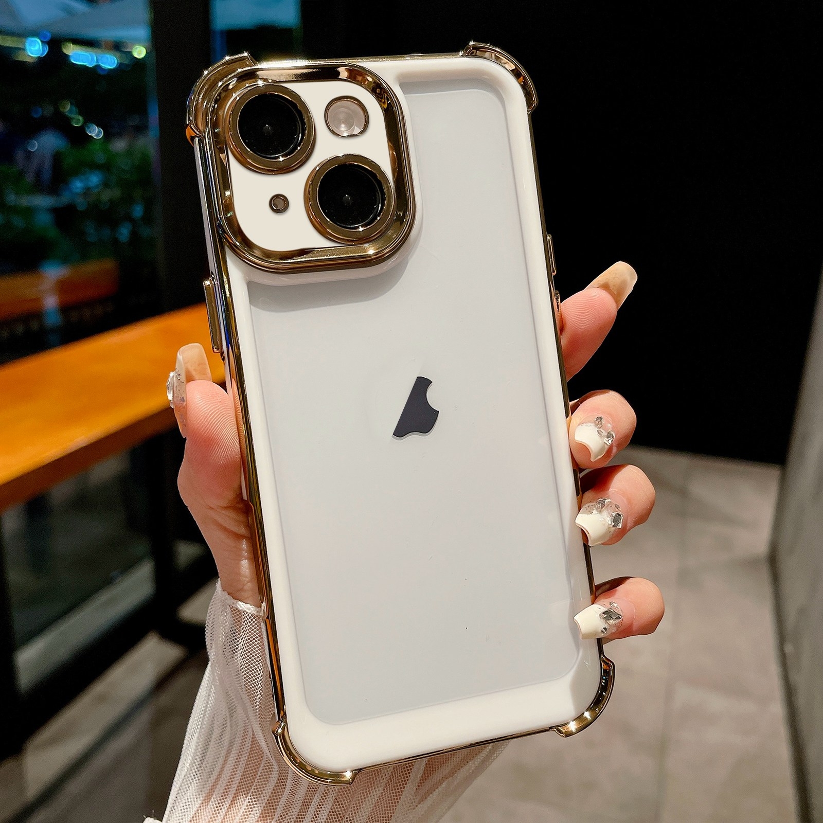 For iPhone 15 Plus Dual-color Plating Space PC Hybrid TPU Phone Case(White) - Shopkiz.com