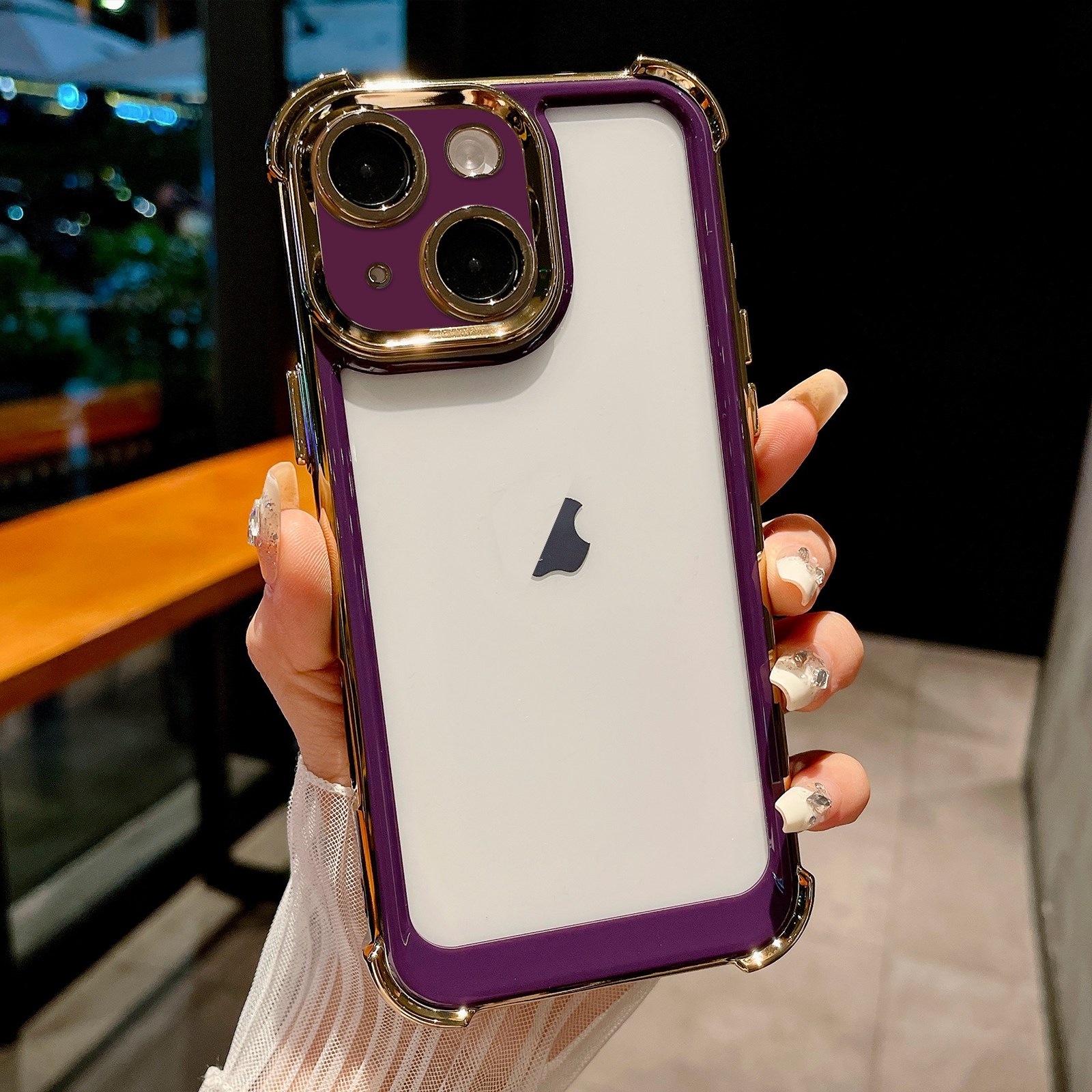 For iPhone 14 Plus Dual-color Plating Space PC Hybrid TPU Phone Case(Purple) - Shopkiz.com