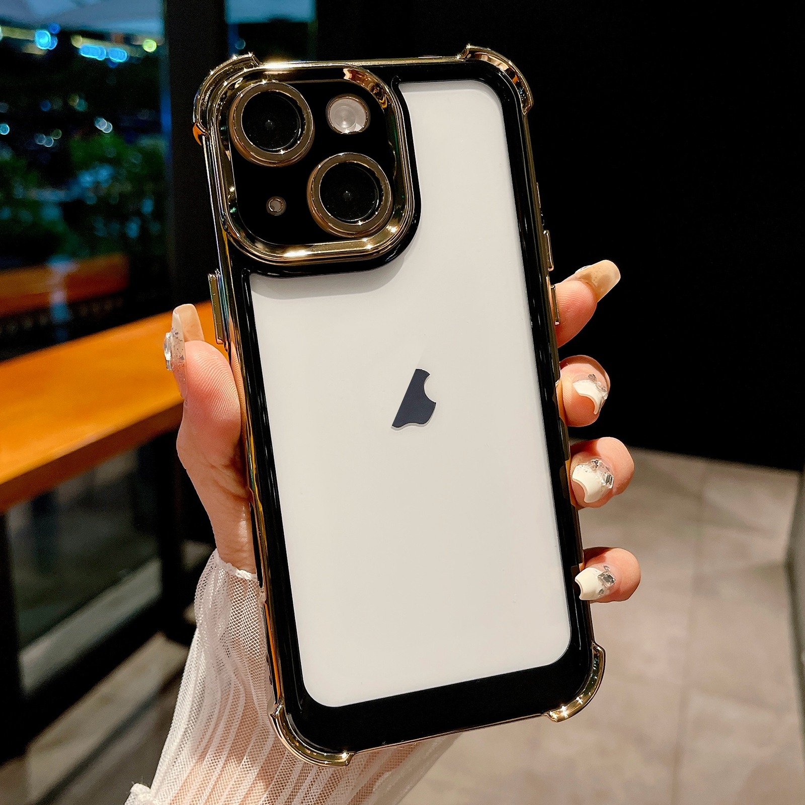 For iPhone 14 Plus Dual-color Plating Space PC Hybrid TPU Phone Case(Black) - Shopkiz.com