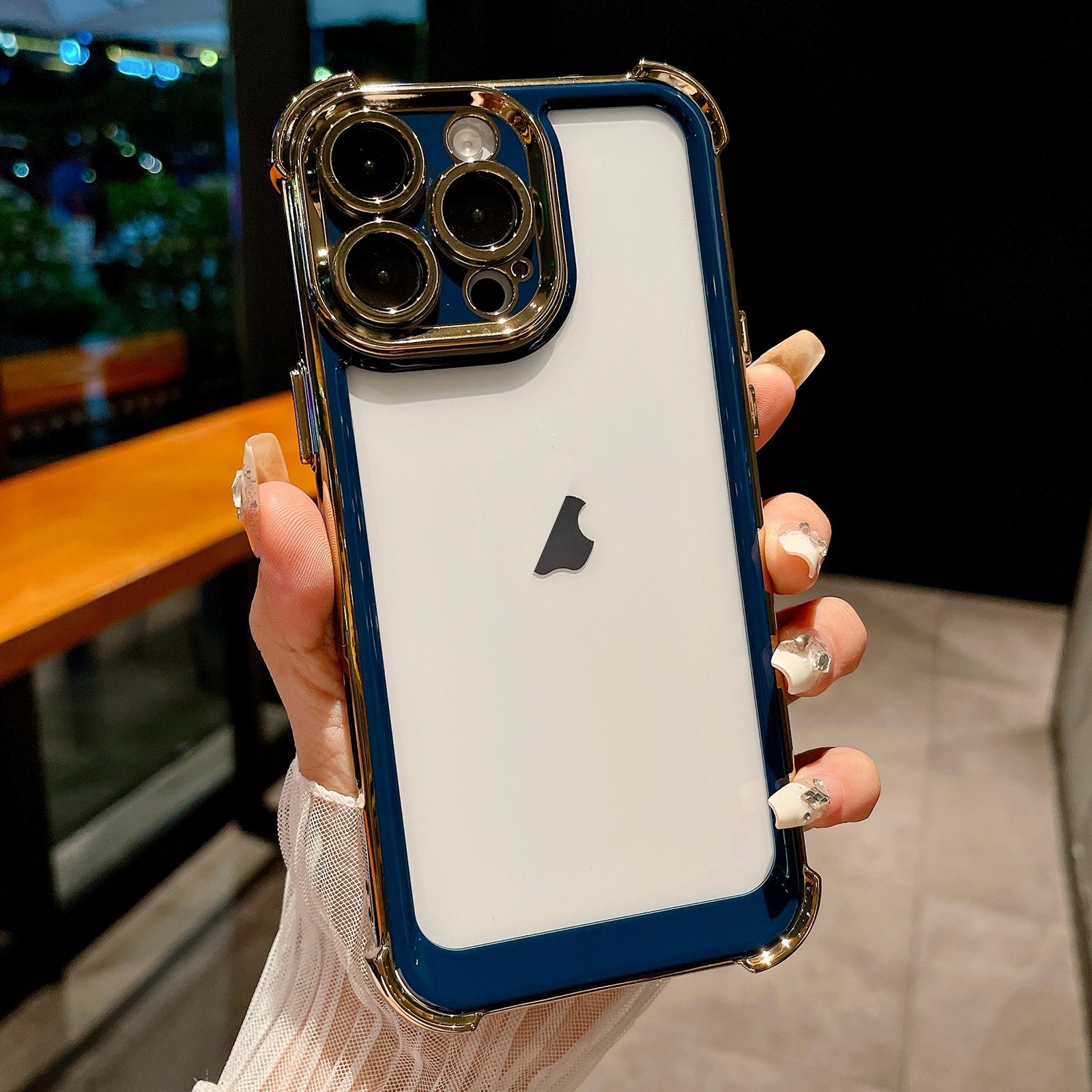 For iPhone 14 Pro Max Dual-color Plating Space PC Hybrid TPU Phone Case(Blue) - Shopkiz.com