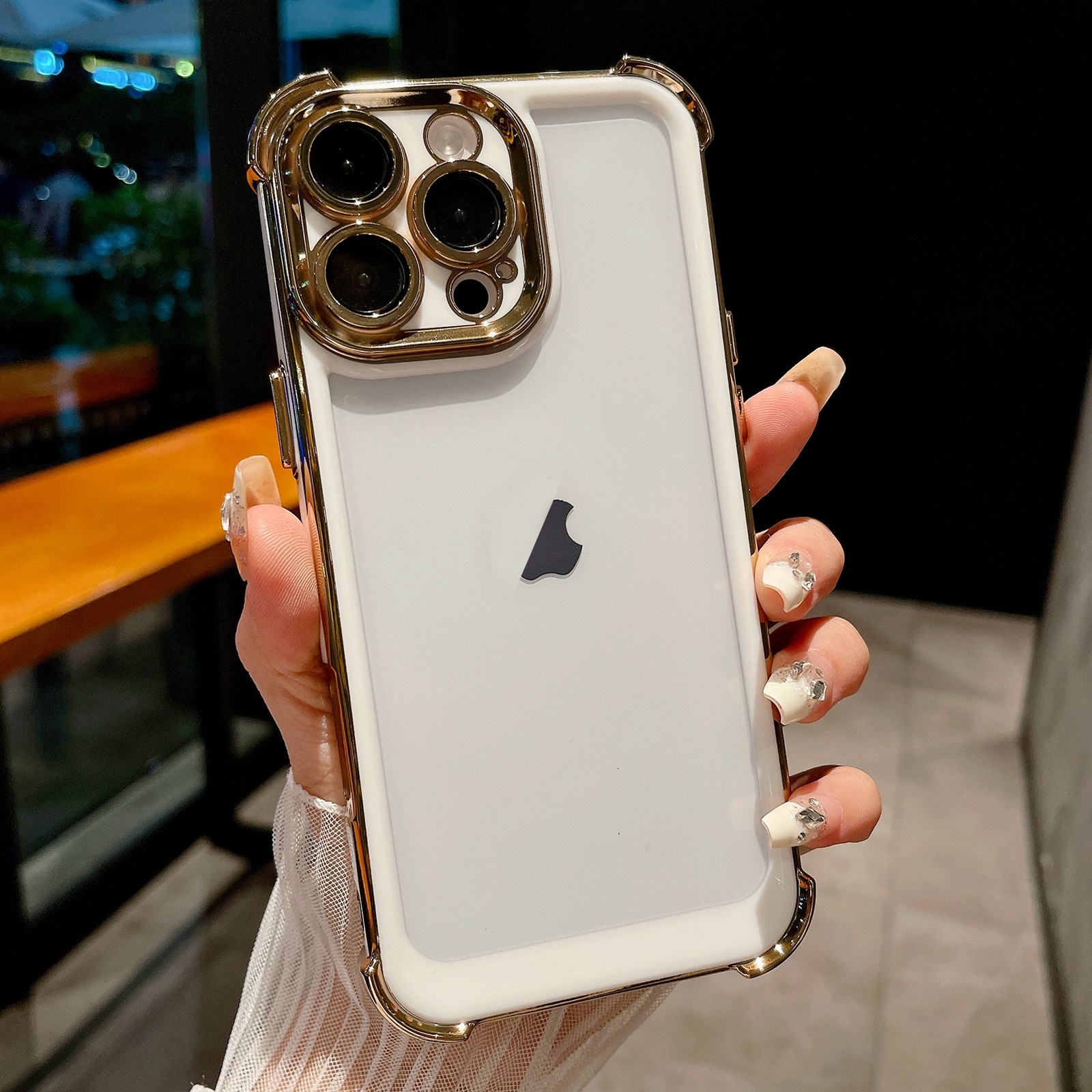 For iPhone 13 Pro Max Dual-color Plating Space PC Hybrid TPU Phone Case(White) - Shopkiz.com