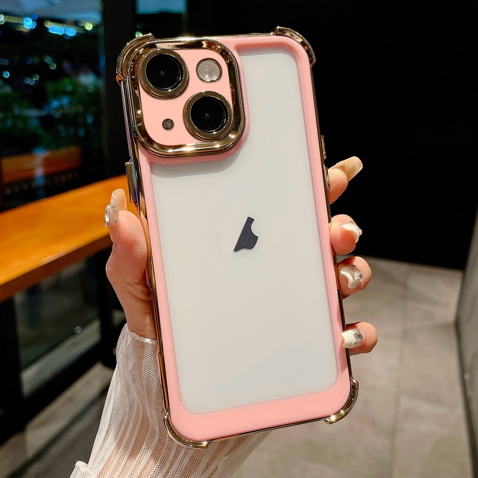 For iPhone 13 Dual-color Plating Space PC Hybrid TPU Phone Case(Pink) - Shopkiz.com