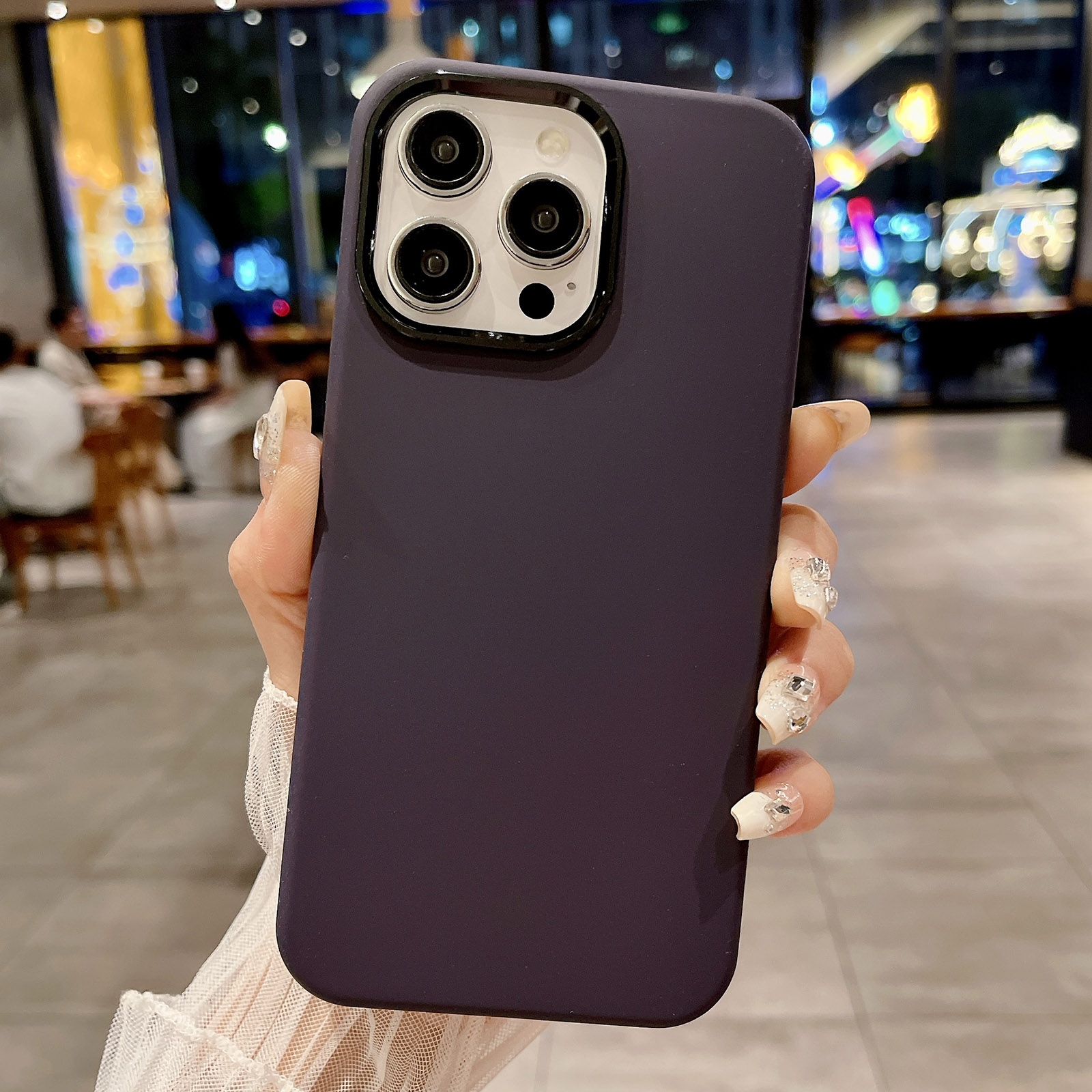 For iPhone 15 Pro Metal Liquid Silicone Skin Feel Phone Case(Dark Purple) - Shopkiz.com