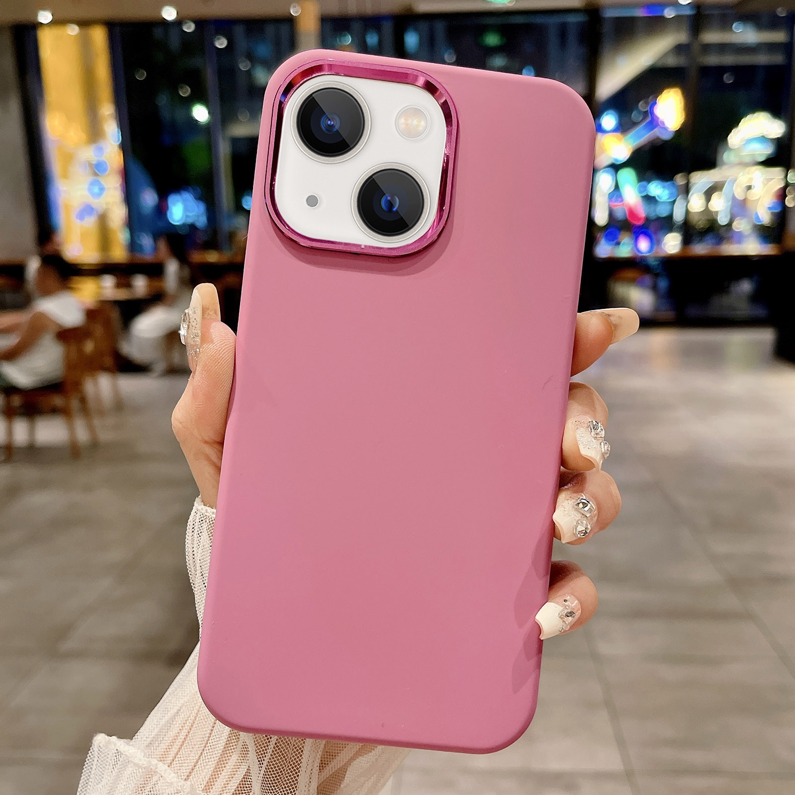 For iPhone 15 Metal Liquid Silicone Skin Feel Phone Case(Rose Red) - Shopkiz.com