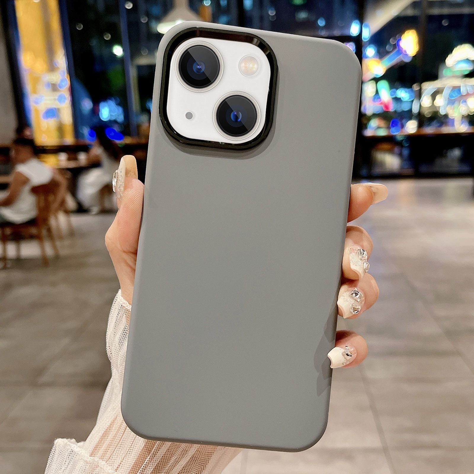 For iPhone 14 Metal Liquid Silicone Skin Feel Phone Case(Grey) - Shopkiz.com