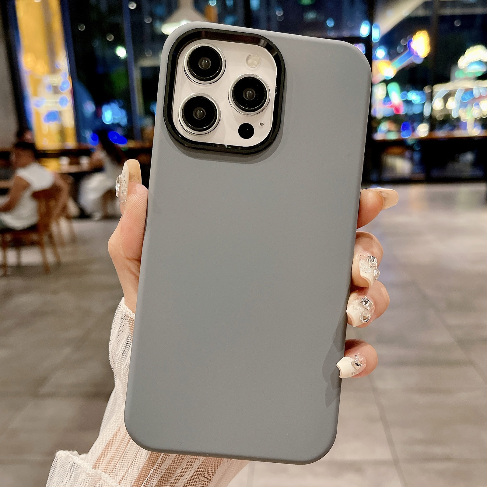 For iPhone 14 Pro Metal Liquid Silicone Skin Feel Phone Case(Grey) - Shopkiz.com