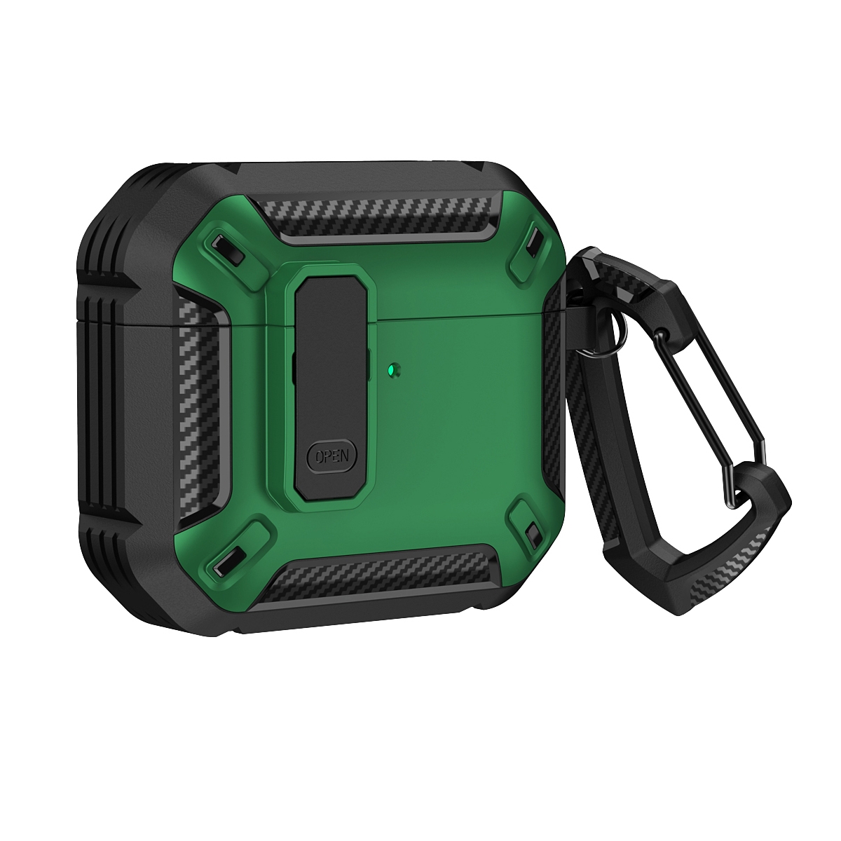 For AirPods 4 Shield Shockproof Earphone Protective Case with Hook(Black Green) - Shopkiz.com