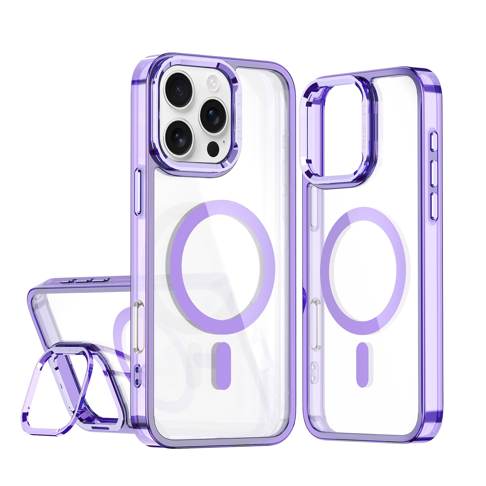 For iPhone 16 Pro Max Acrylic Camera Holder MagSafe Magnetic Phone Case(Purple) - Shopkiz.com