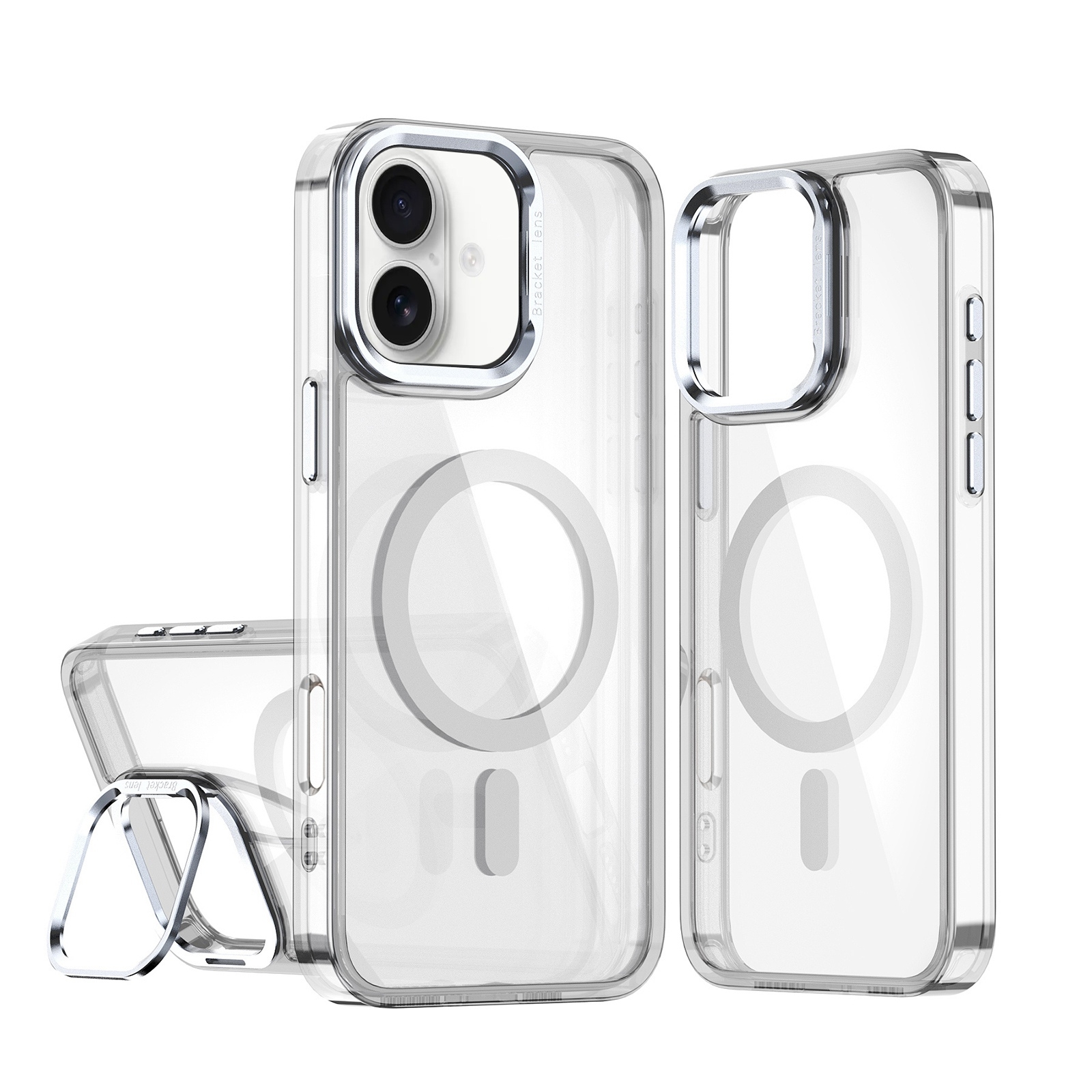 For iPhone 16 Plus Acrylic Camera Holder MagSafe Magnetic Phone Case(White) - Shopkiz.com